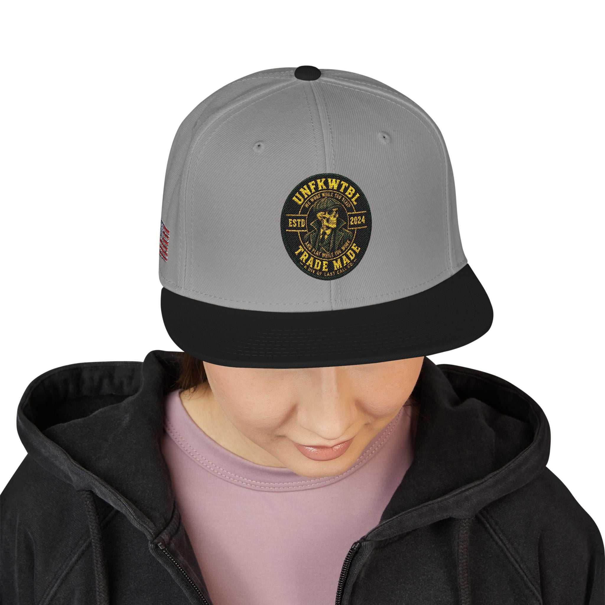 Embroidered Clover Snapback Hat — Lucky Shamrock Patch with American Flag