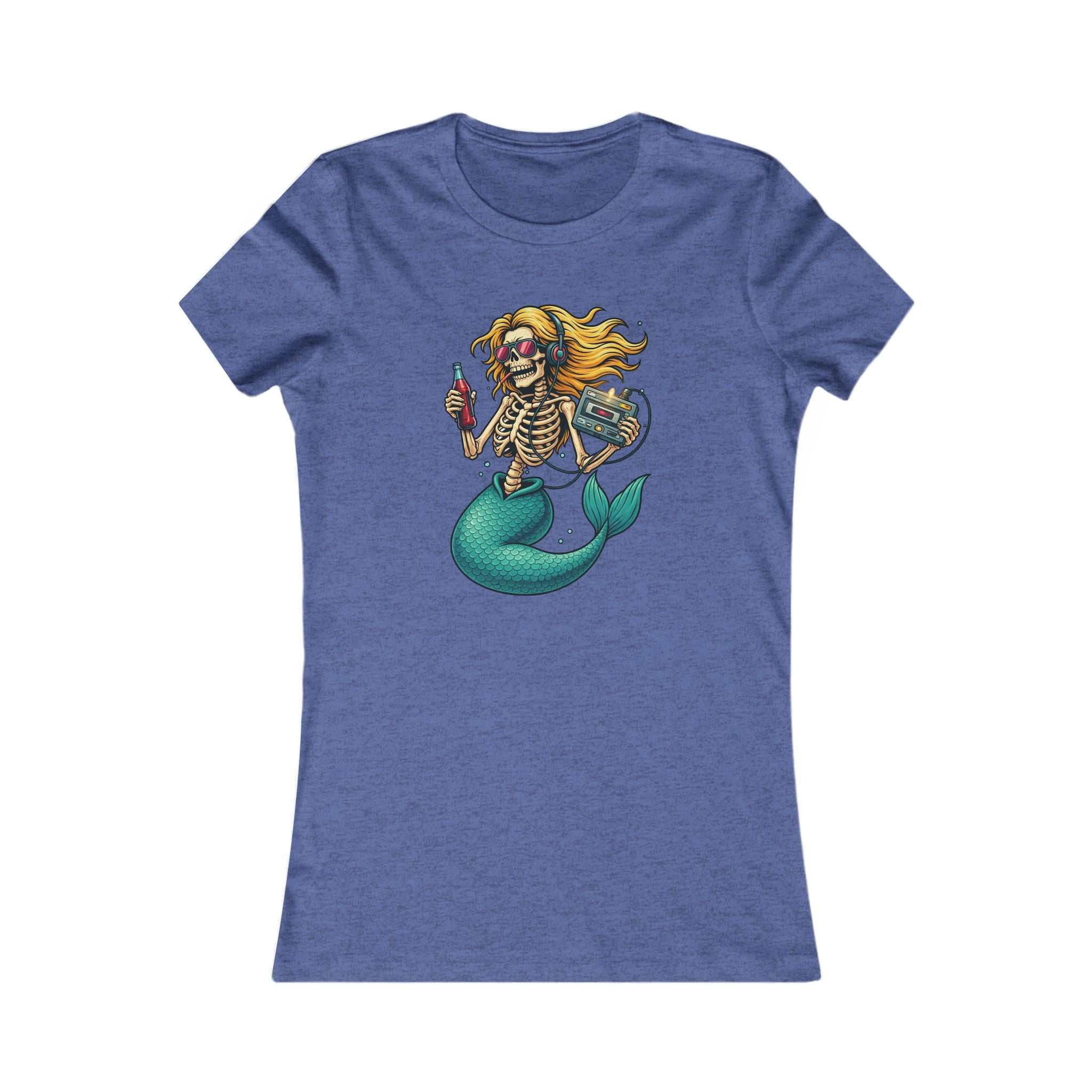 Skeleton Mermaid Tee with gothic mermaid skeleton graphic on black slim-fit women's shirt