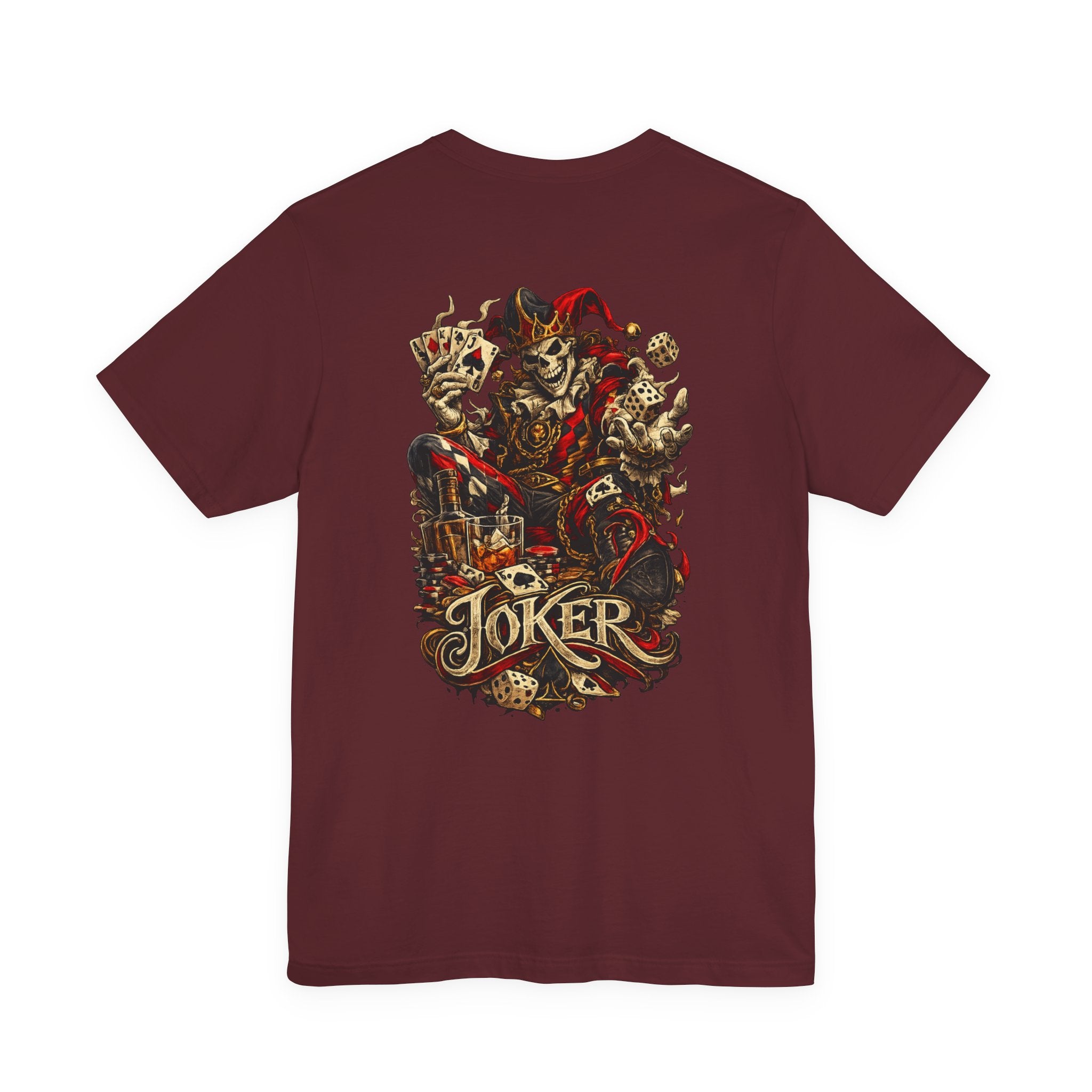 Joker Skull Playing Cards Graphic Tee — Gothic Card Game T-Shirt