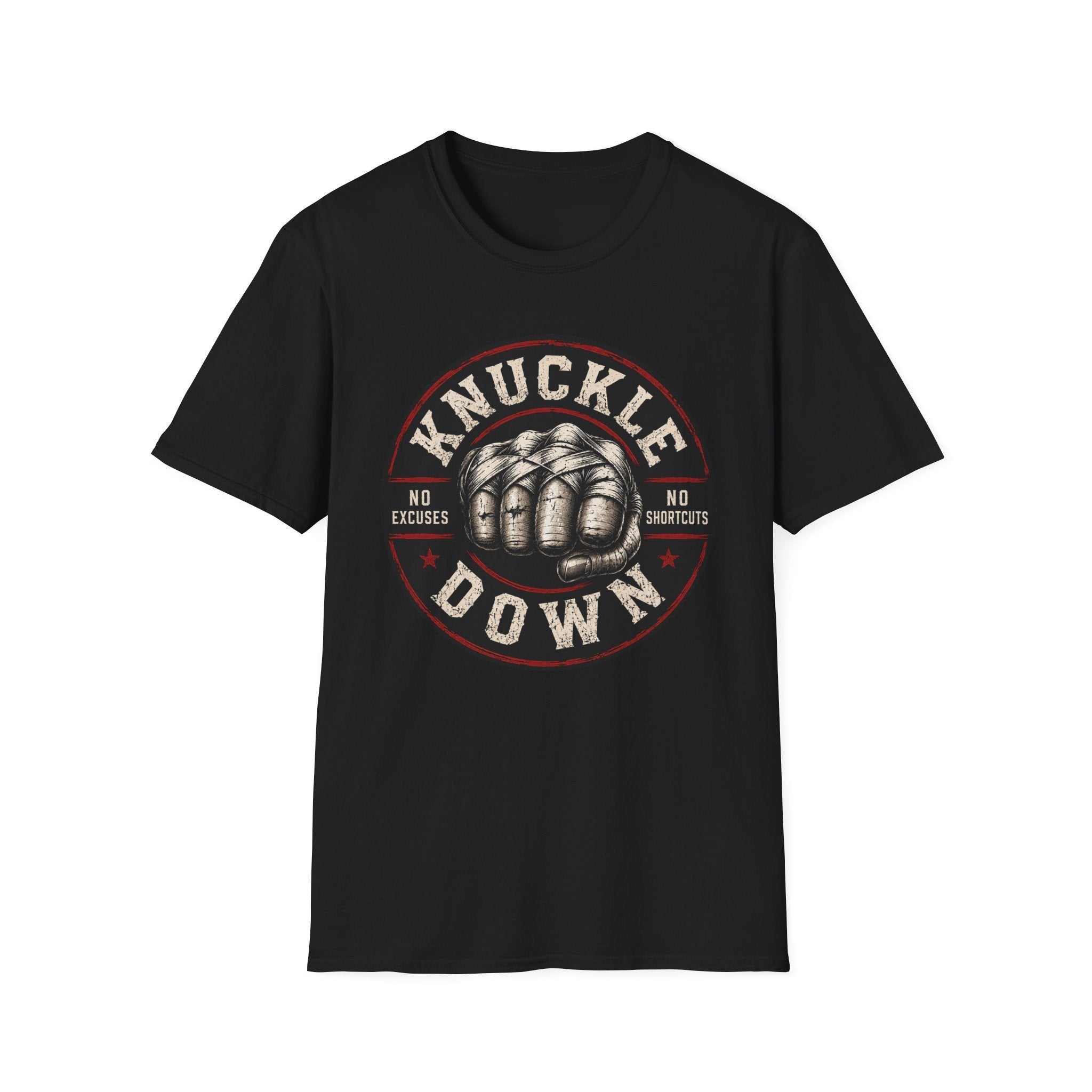 T-Shirt — Knuckle Down Vintage Fist Design (No Excuses, No Shortcuts)