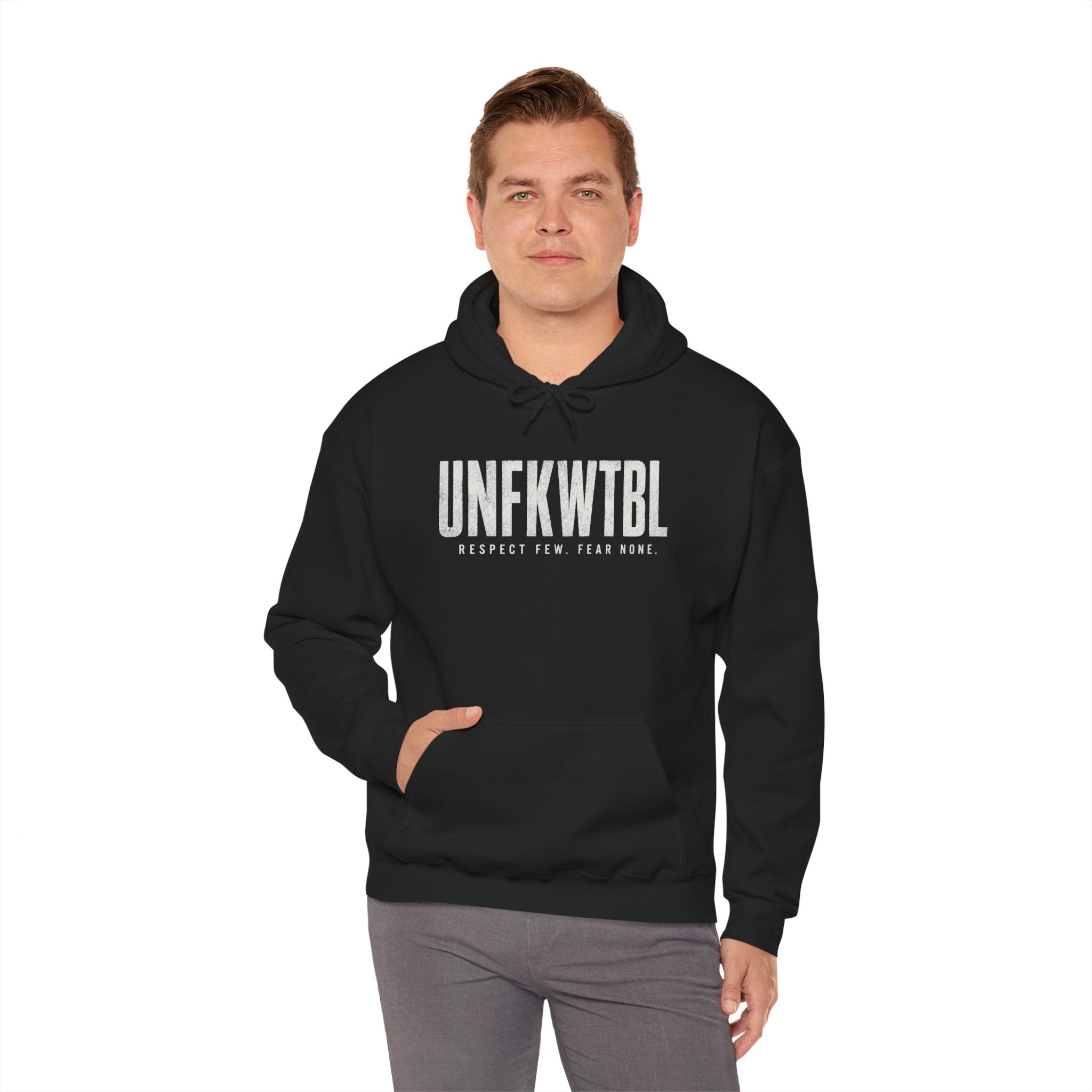 UNFKWTBL Hoodie — Distressed Patriotic Flag Sweatshirt (Respect Few Fear None)