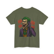 UNFKWTBL JOKER t-shirt with green and purple Joker graphic laughing and red "HA HA" text on olive background