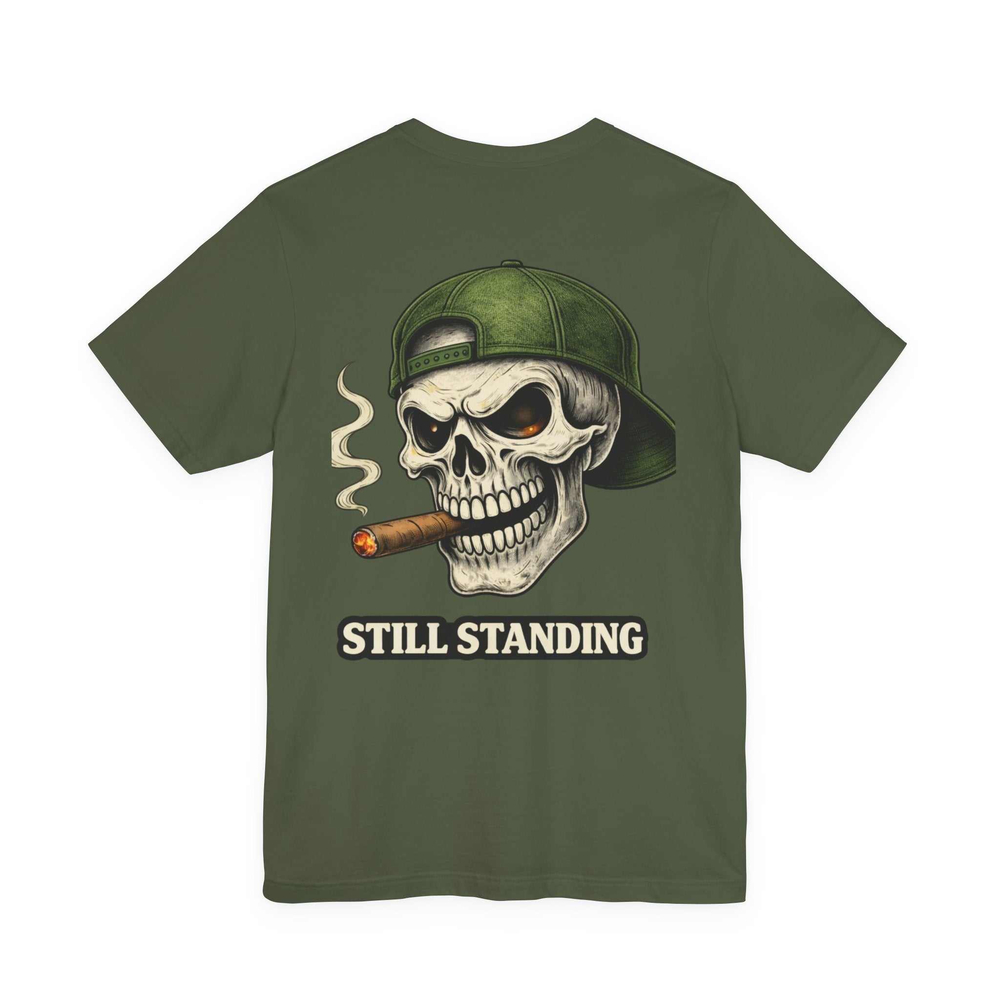Still Standing Skull Tee — Vintage Military Skull Smoking Cigar T-Shirt