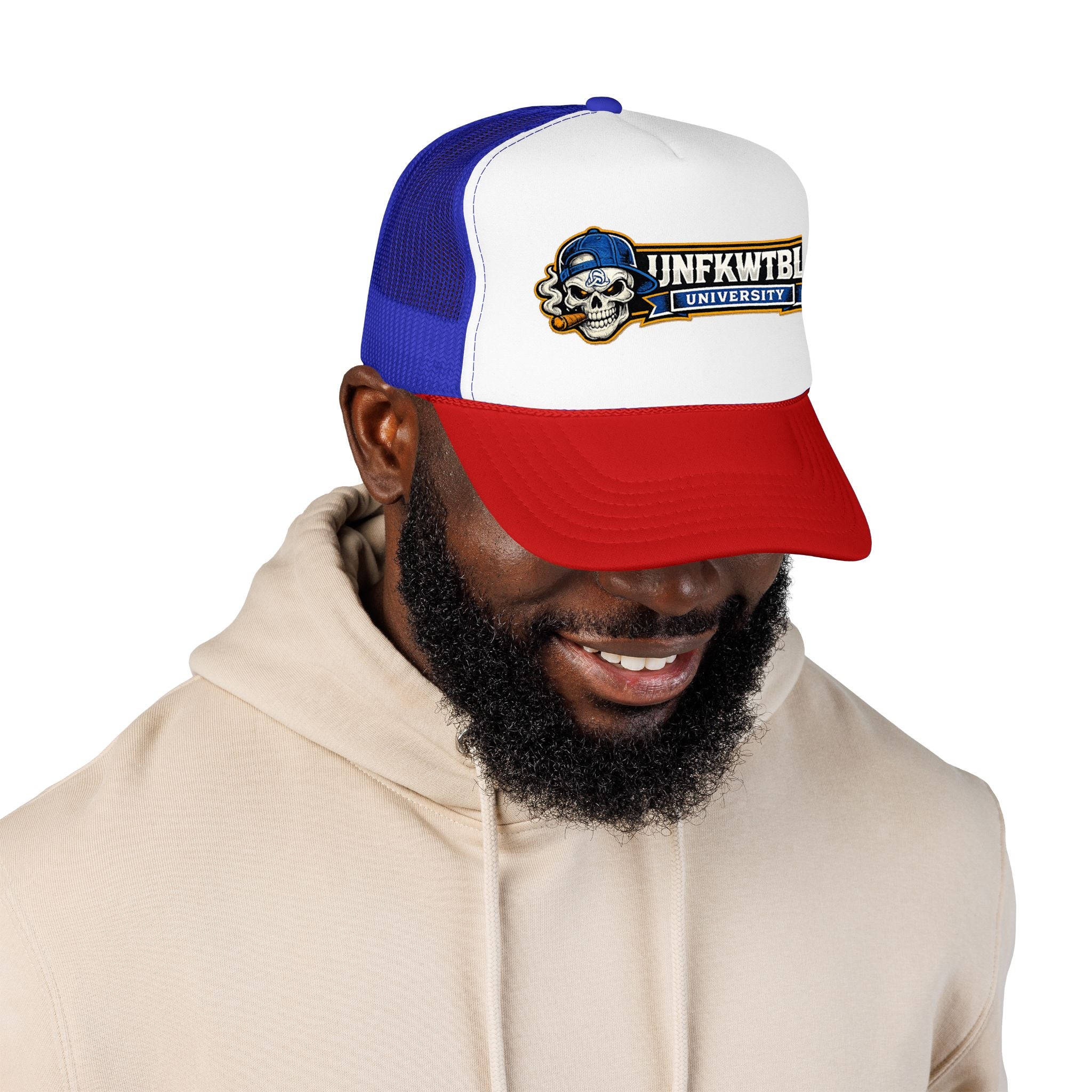 Trucker Hat — Skull Logo "UNFKWTBL University" Foam Mesh Cap