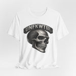 Skull Graphic Tee with 'UNFKWTBL' Banner — Gothic Skull T-Shirt