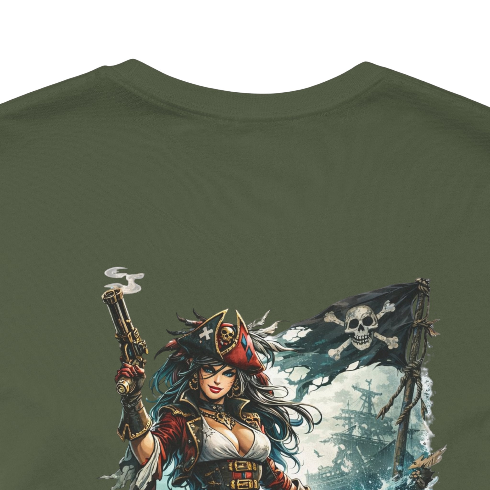 She Doesn't Ask Warrior Woman Graphic Tee — Fierce Pirate/Viking Adventure Shirt