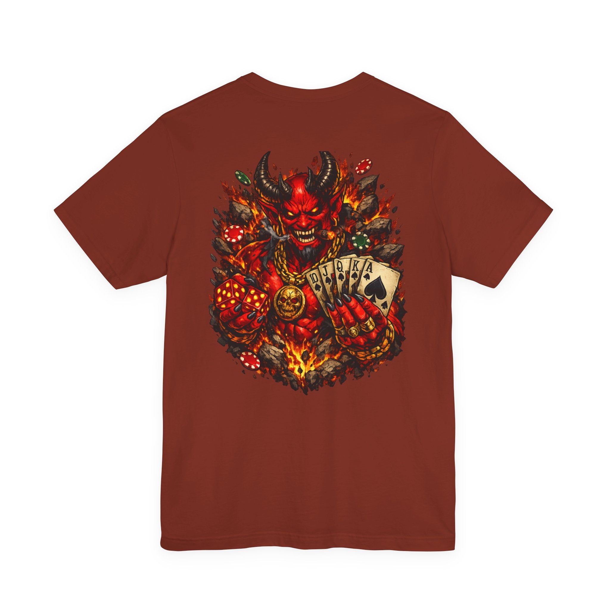 Devil Poker Tee — Fiery Demon Back Graphic T-Shirt