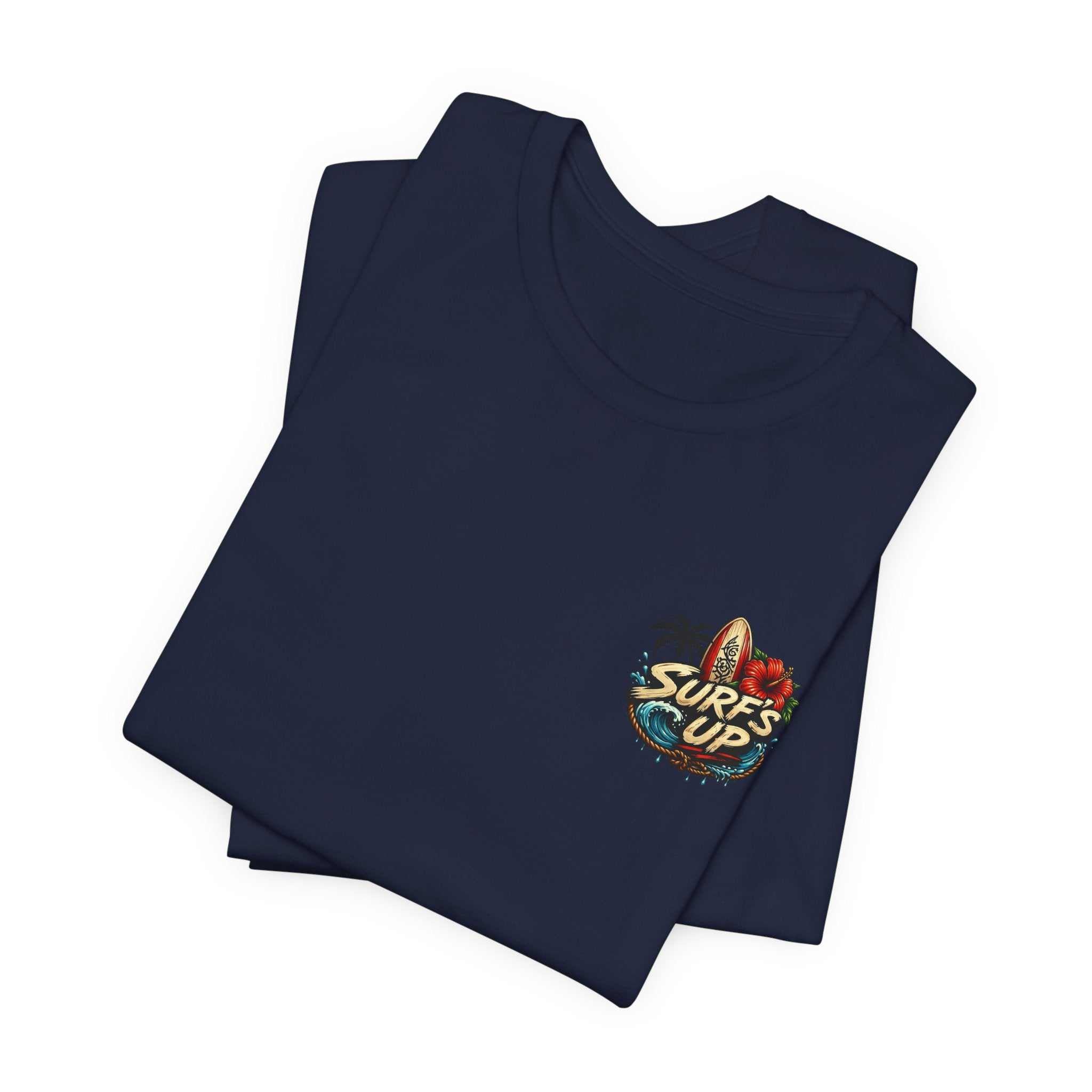Hawaiian Surfboard T‑Shirt with vibrant surfboard graphic, hula girl, and tropical blooms design on soft breathable cotton