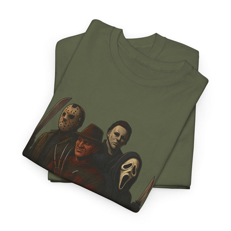 Horror Villains Unisex Tee - Faces of Fear Michael Freddy Jason Ghostface