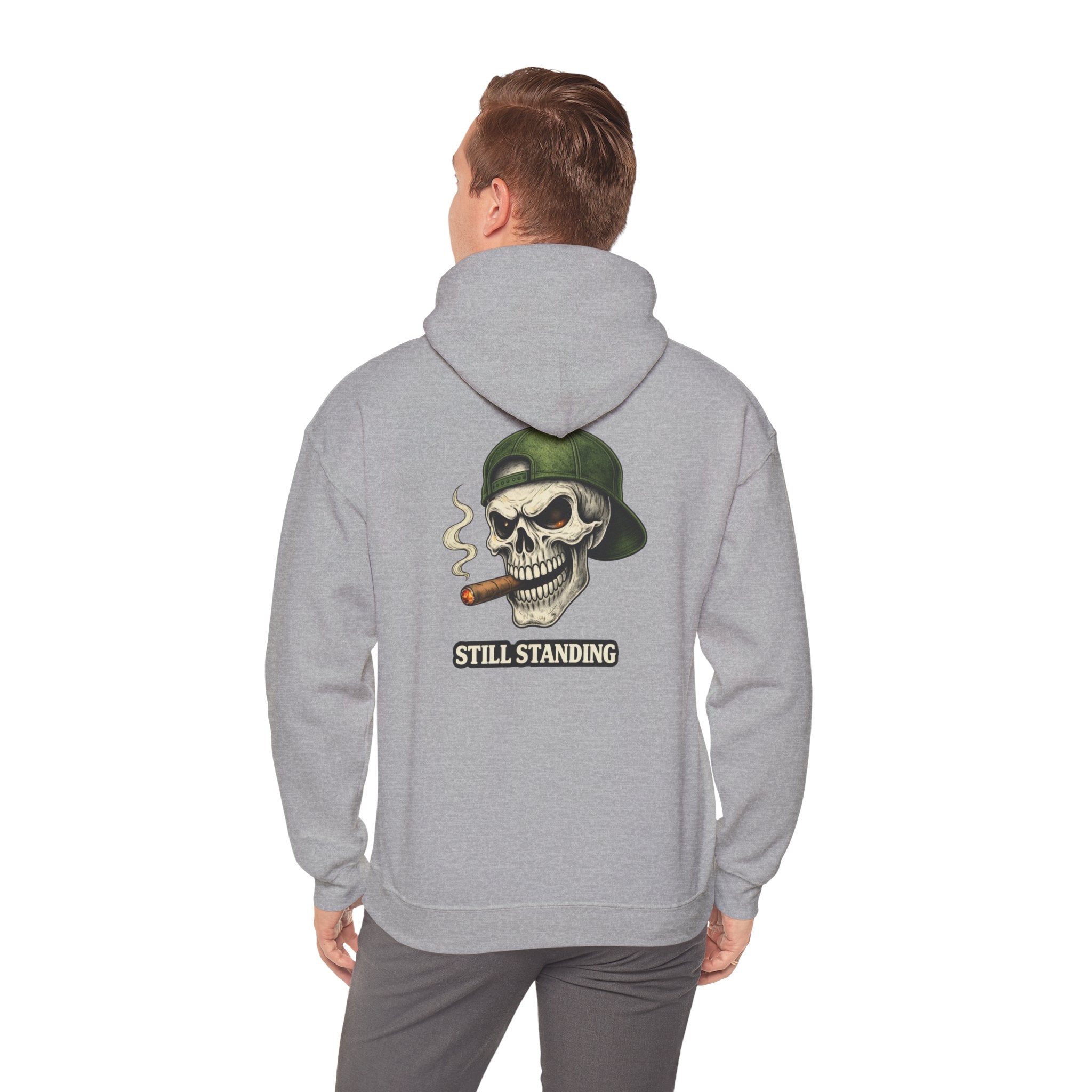 Still Standing Skull Hoodie — Vintage Military Skeleton Smoking Cigar Sweatshirt