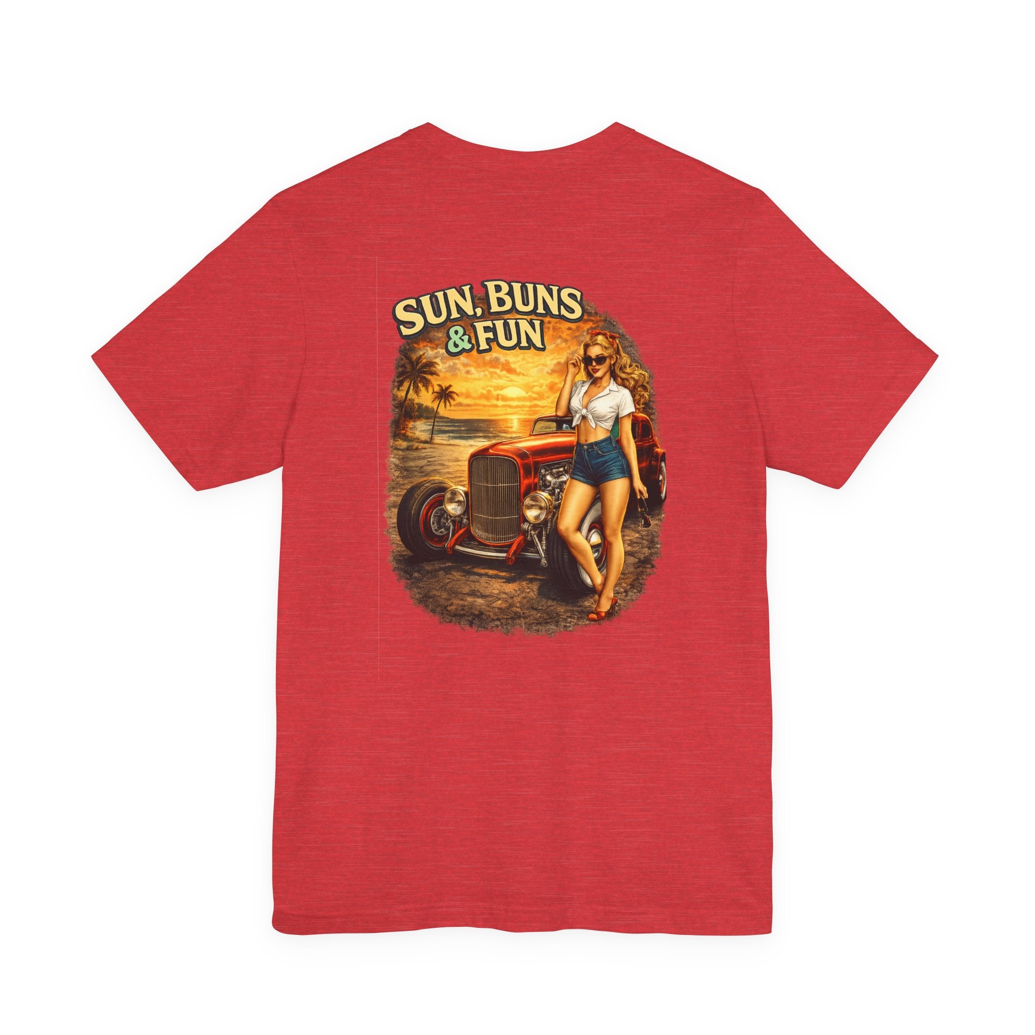 Sun, Buns & Fun Tee — Retro Pin-Up Hot Rod Beach T-Shirt