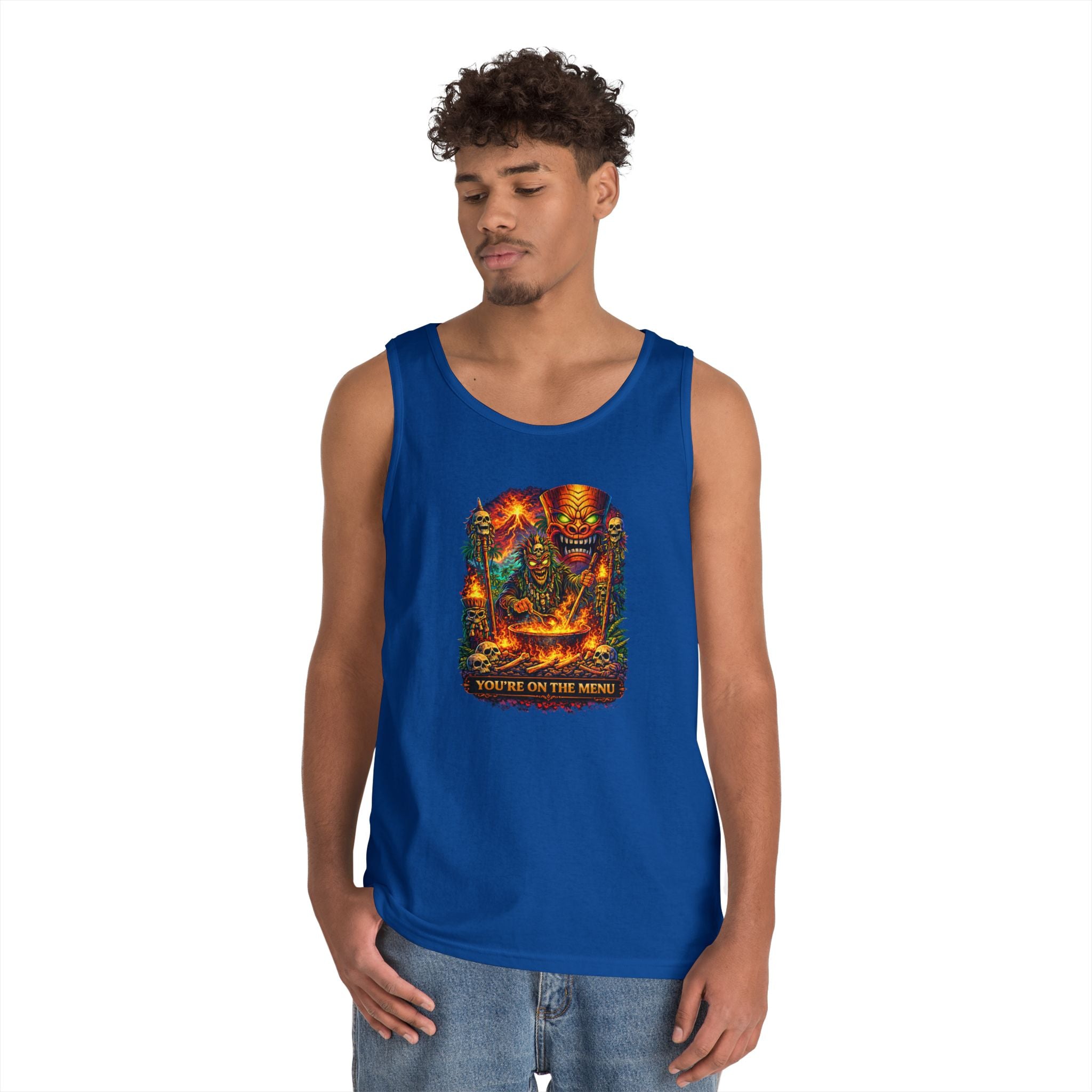 Horror Grilling Tank Top — Fiery Demon BBQ "You're On The Menu"