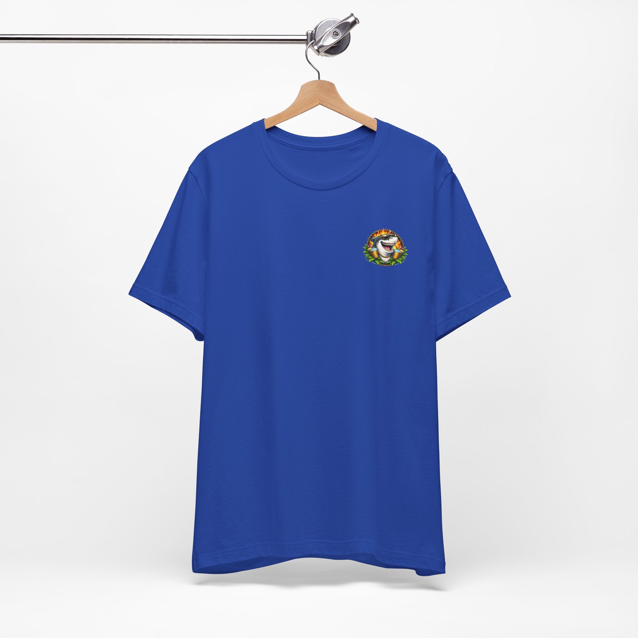 Shark Tiki Party Tee — "Just One More" Tropical Bar Graphic Shirt