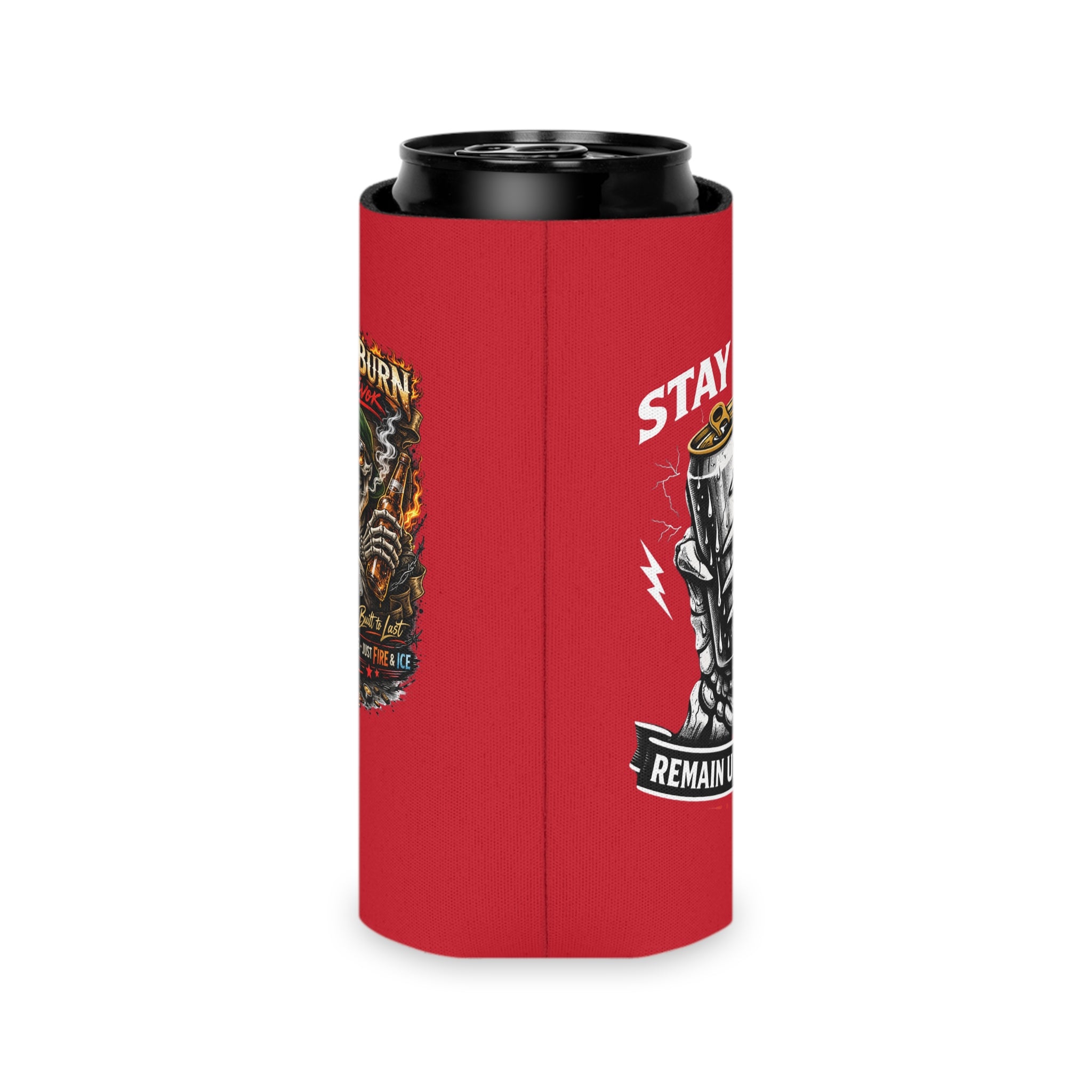 Can Cooler - "Stay Cold" Skeleton Beer Koozie (Slow Burn Survivor Vintage Skull Design)