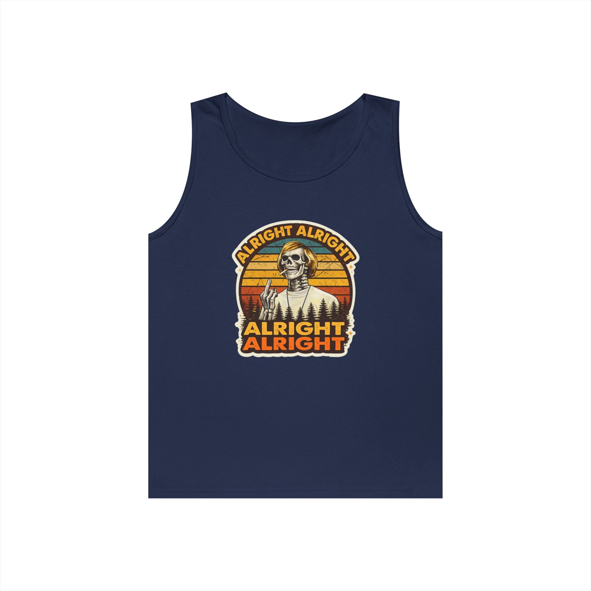 Tank Top — Retro Skull 'Alright Alright Alright' Vintage Sunset Graphic
