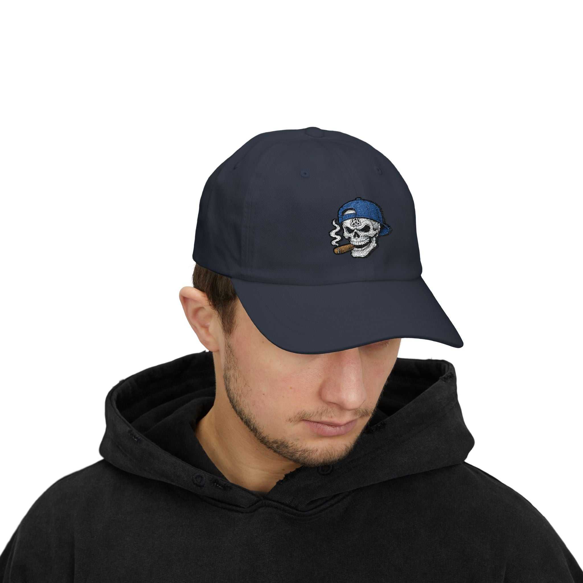 Skull With Cigar Dad Cap — Retro Embroidered Baseball Hat