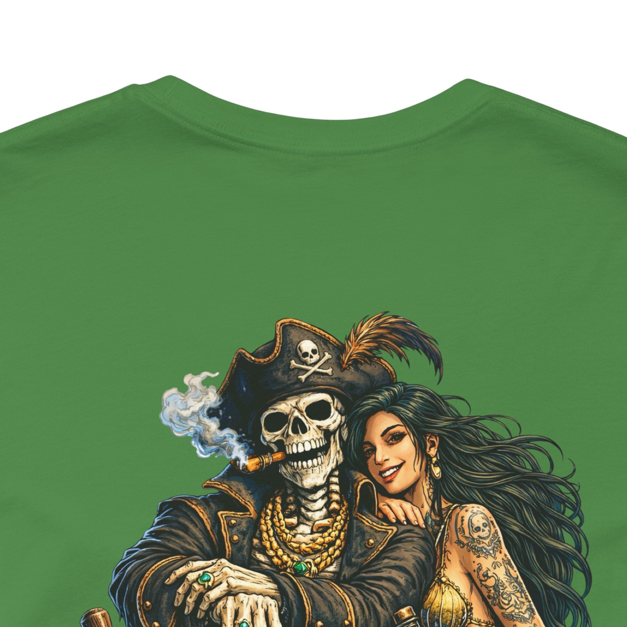 Pirate Skeleton & Mermaid Graphic Tee — Nautical Skull Crew Neck Shirt