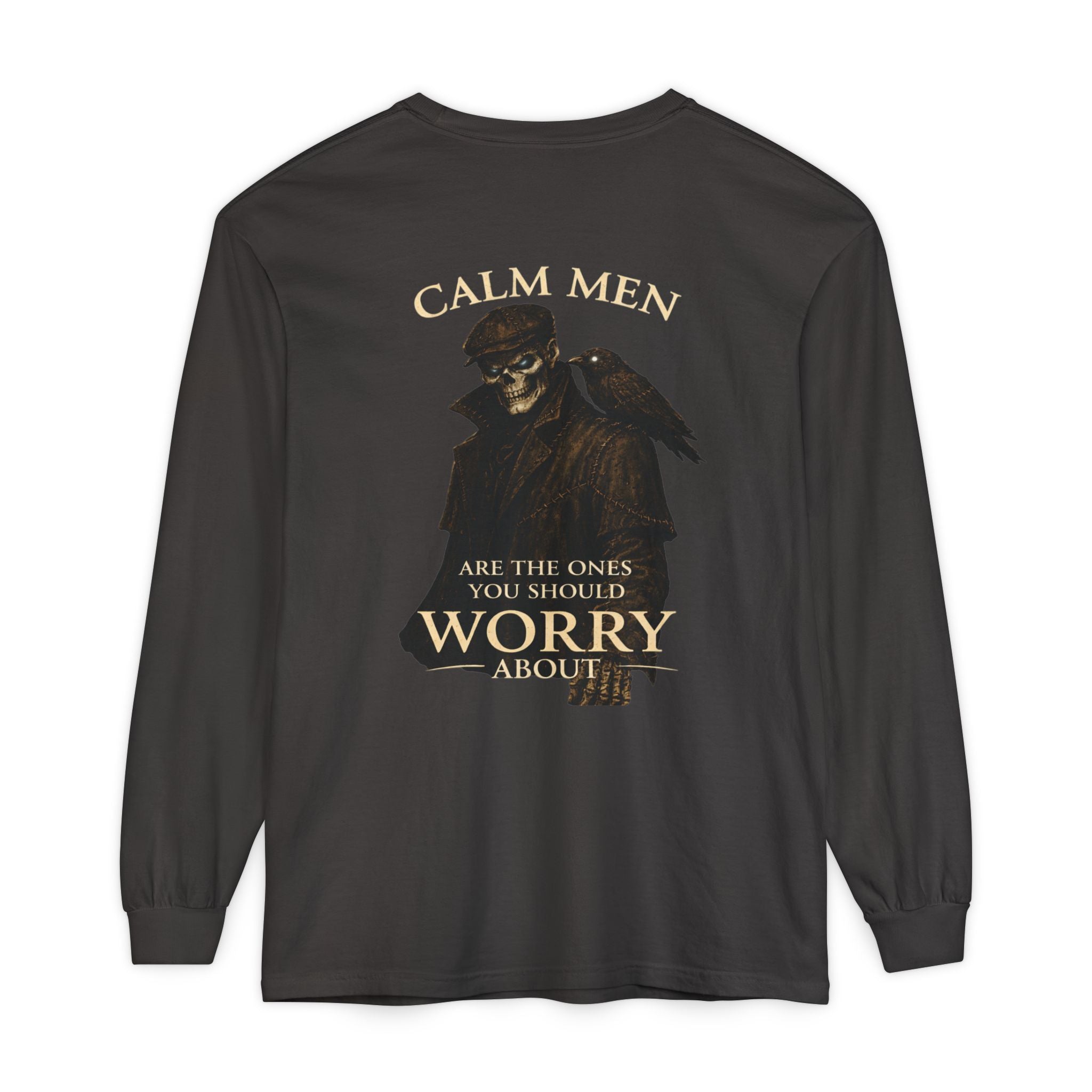 Calm Men Raven Skull Long Sleeve Tee