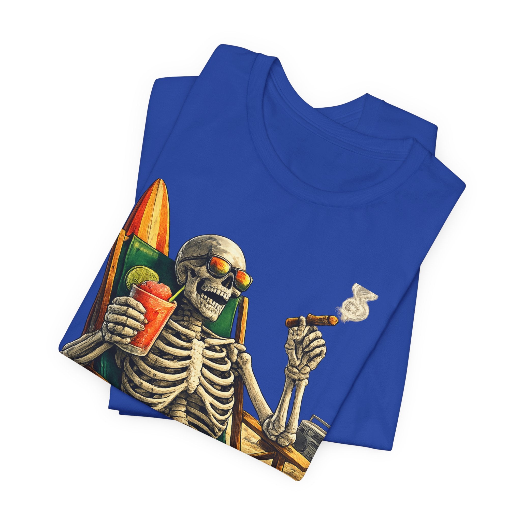 Skeleton Beach Tee — "On Island Time" Tropical Skull Vacation T-Shirt