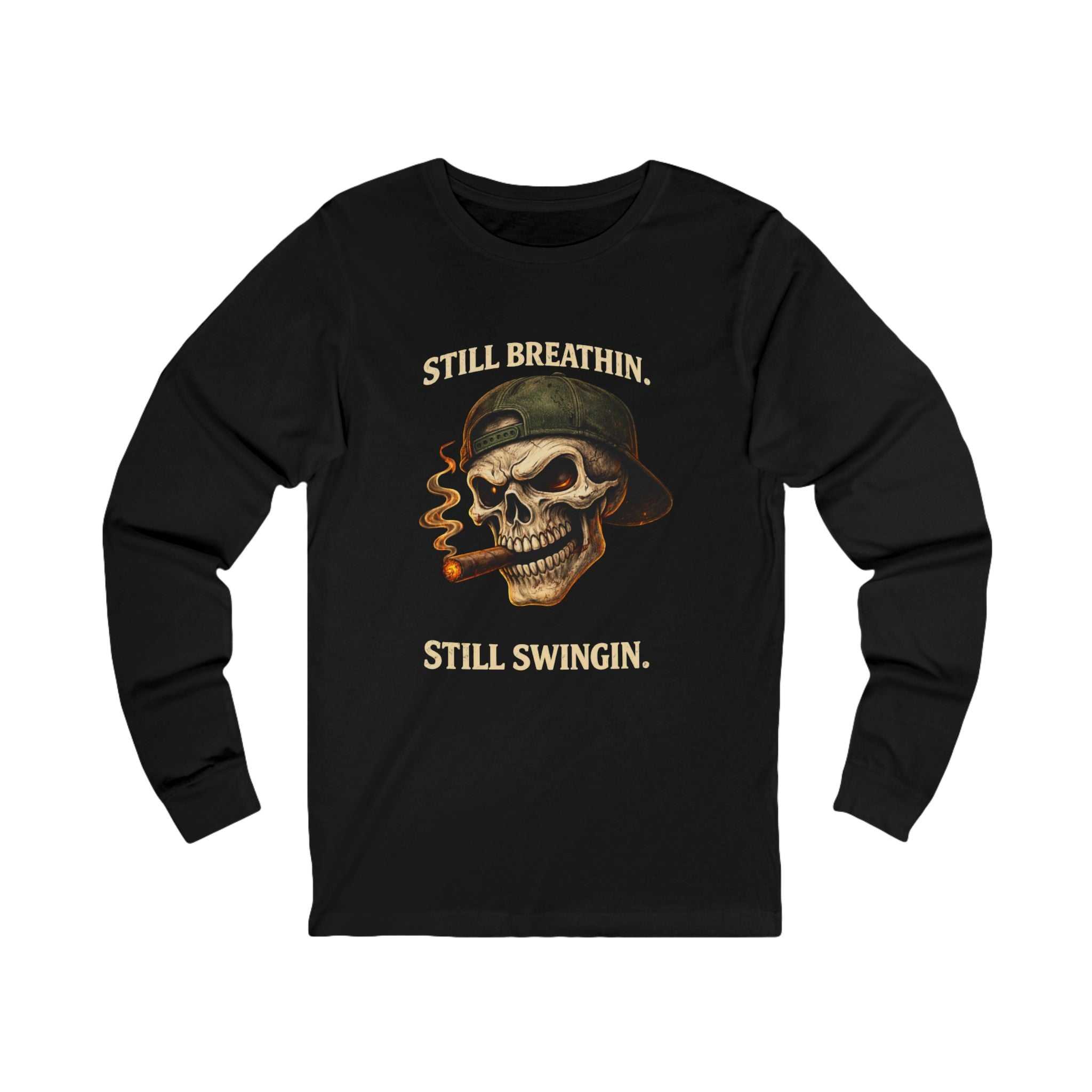 Still Breathin' Still Swingin' Long Sleeve Tee — Skull Soldier Graphic
