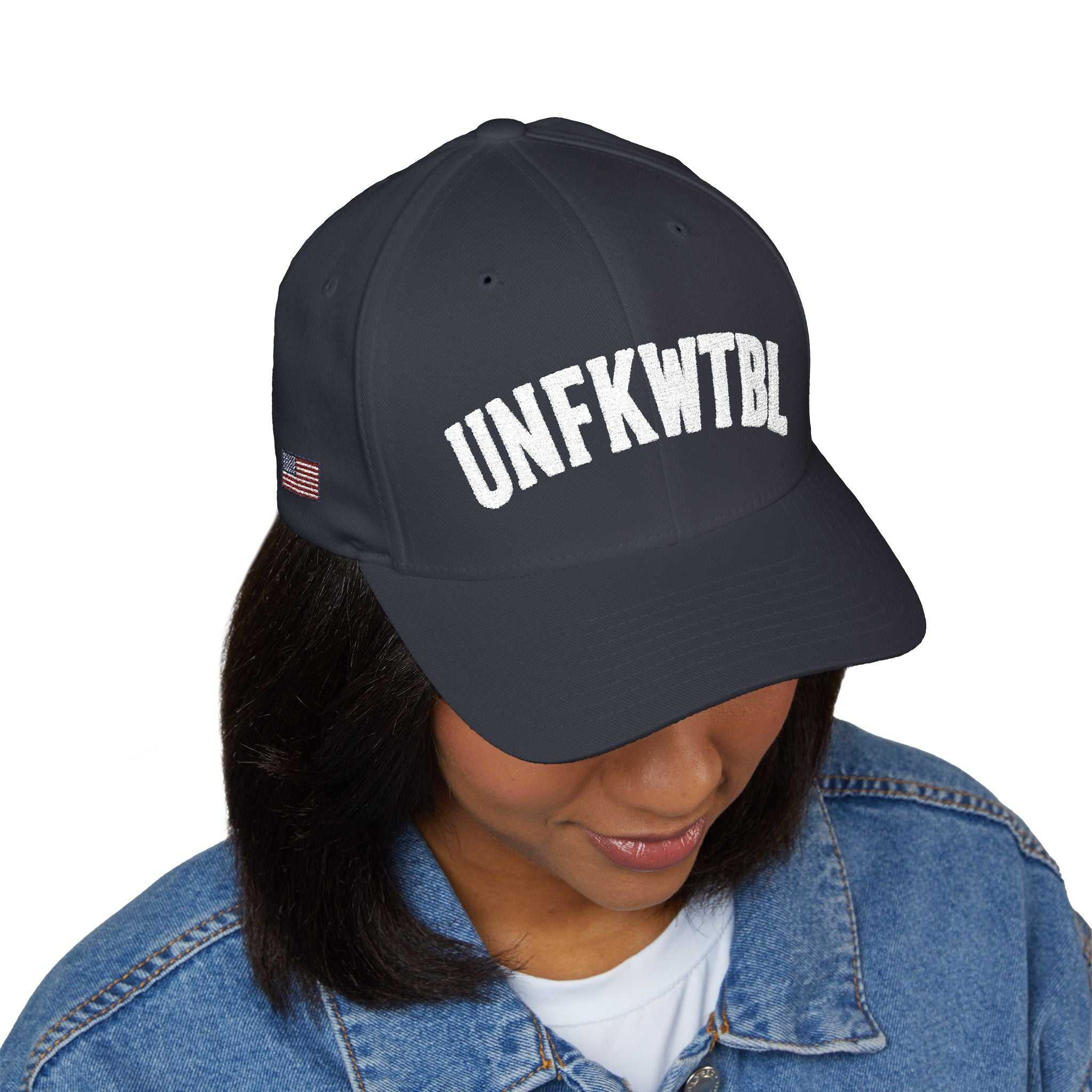UNFKWTBL Embroidered Baseball Cap – Bold Patch Lettering, Lucky Clover/ American Flag Accent