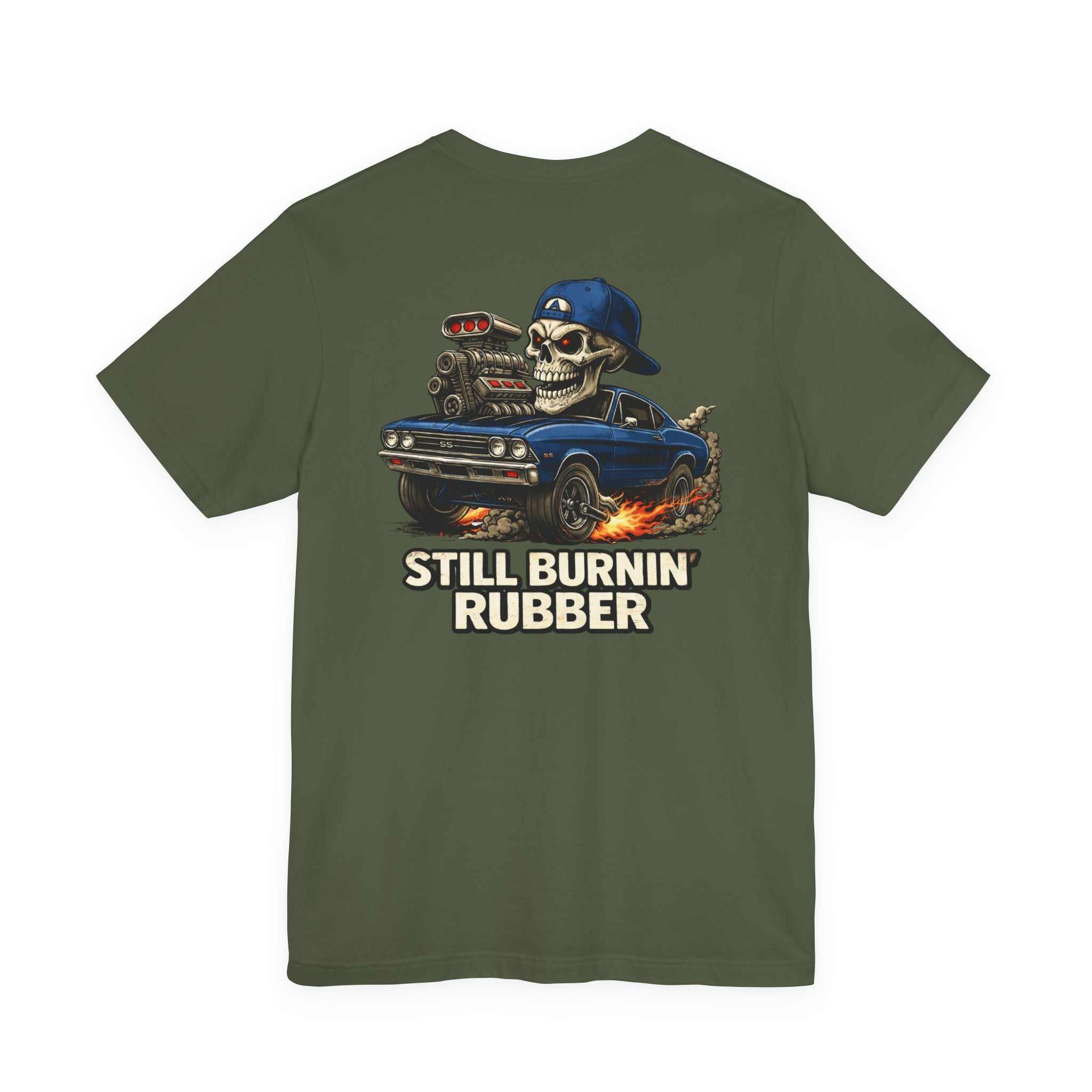 Burnout Skull Muscle Car Tee — "Still Burnin' Rubber" Graphic T-Shirt
