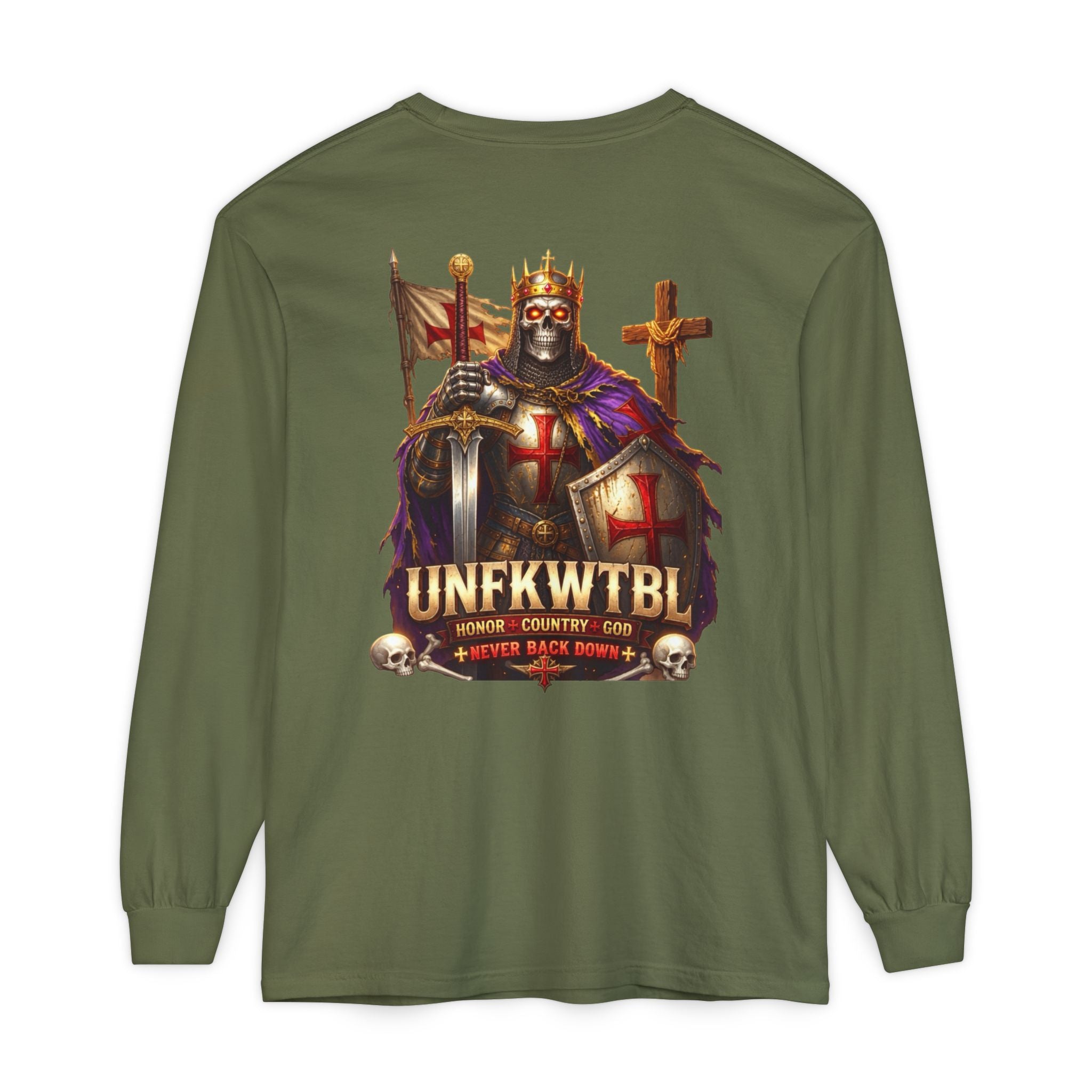 Crusader Knight Long Sleeve T-Shirt — 'UNFKWTBL' Vintage Medieval Graphic