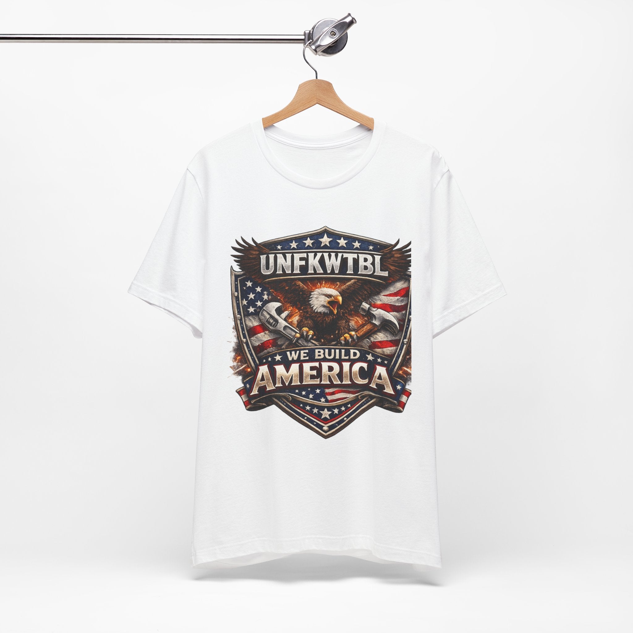 We Build America T-Shirt — Patriotic Eagle Flag Graphic Tee (UNFKWTBL)