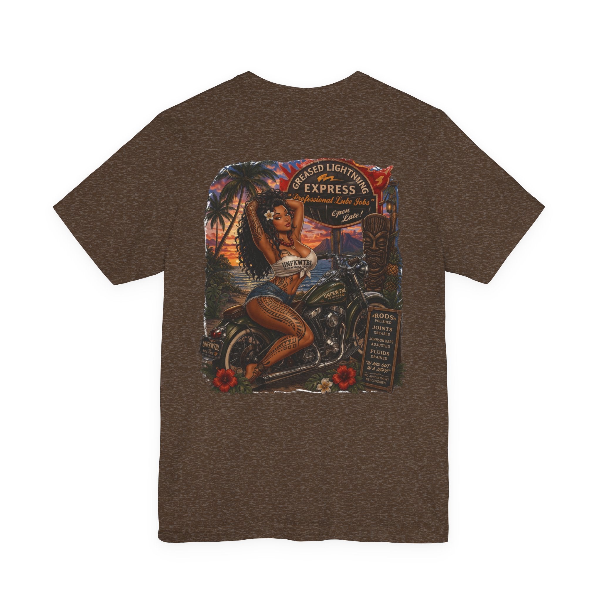 Motorcycle Pin-Up Tee — Sunset Riders Graphic T-Shirt