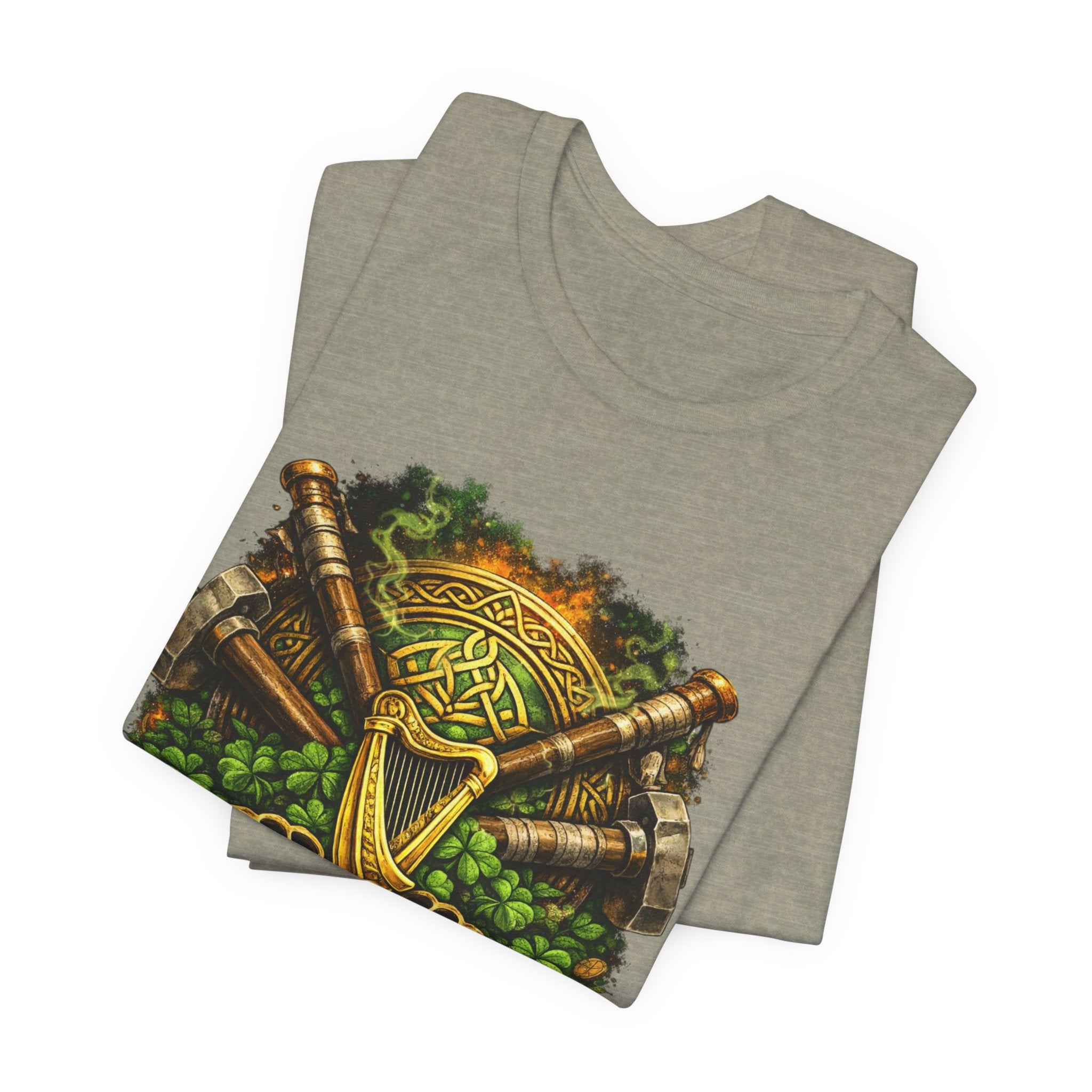 Celtic Harp & Axes T-Shirt — Irish Viking Shamrock Design