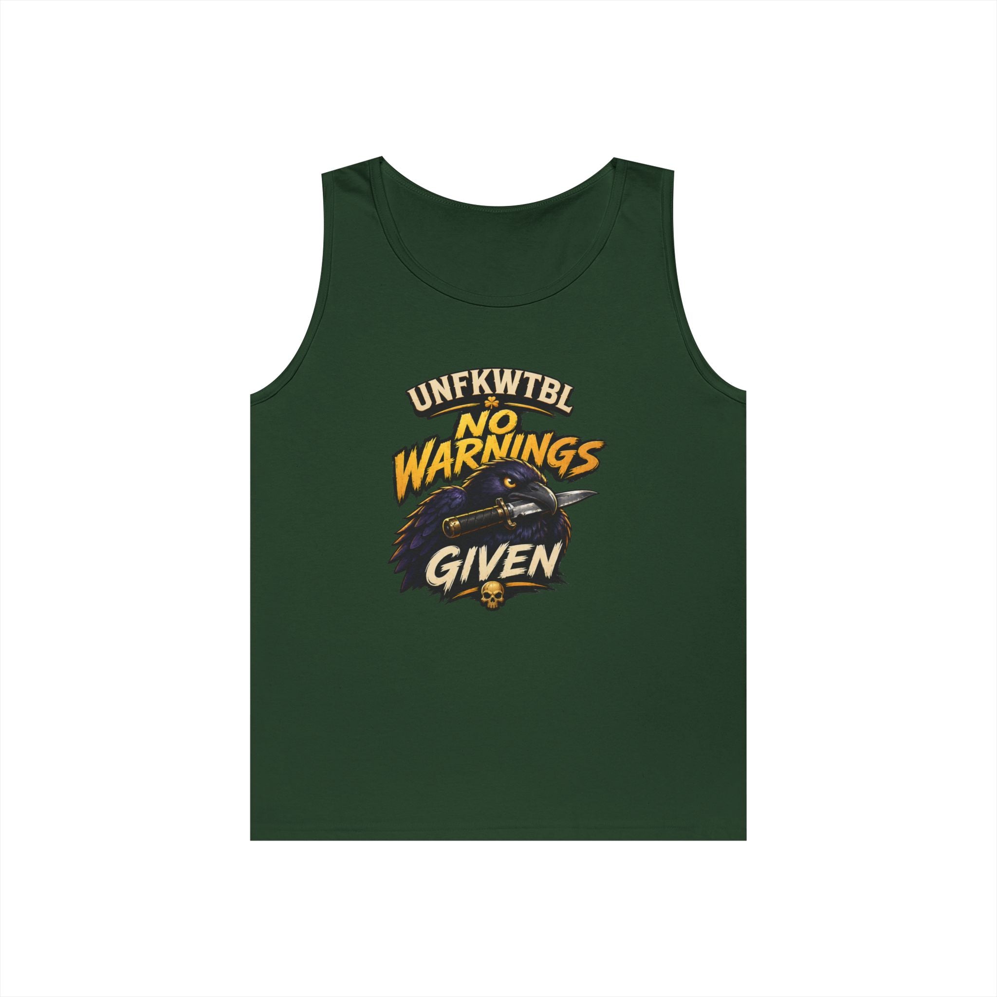 Tank Top — "No Warnings Given" Vintage Motorcycle Rider Graphic