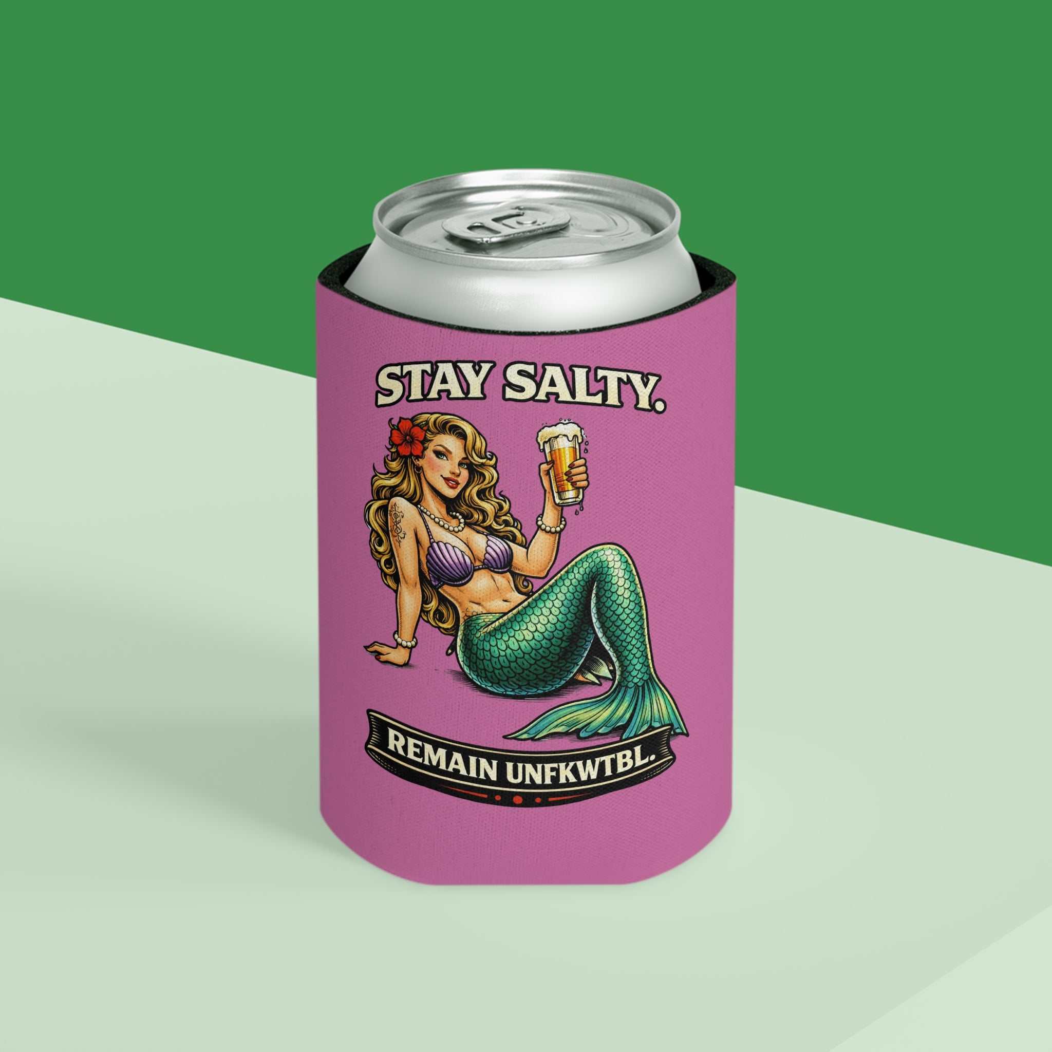 Can Cooler — "Stay Salty / Stay Cold" Mermaids & Skeleton Beer Koozie