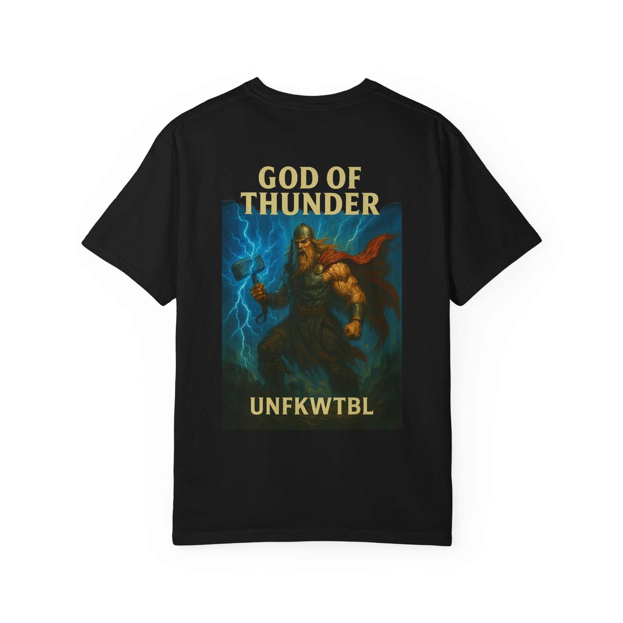Thor True God unisex garment-dyed t-shirt with double-needle stitching and no side seams in multiple sizes