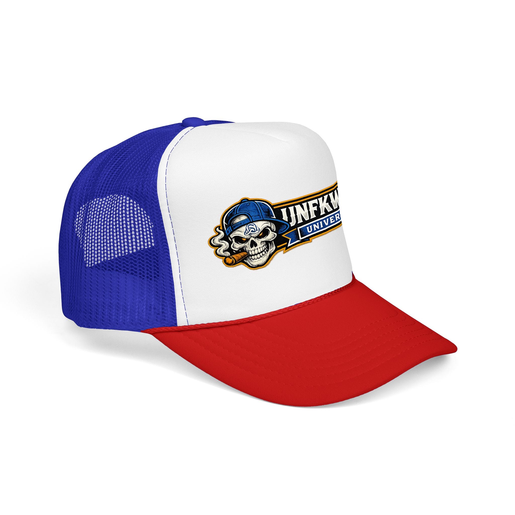 Trucker Hat — Skull Logo "UNFKWTBL University" Foam Mesh Cap