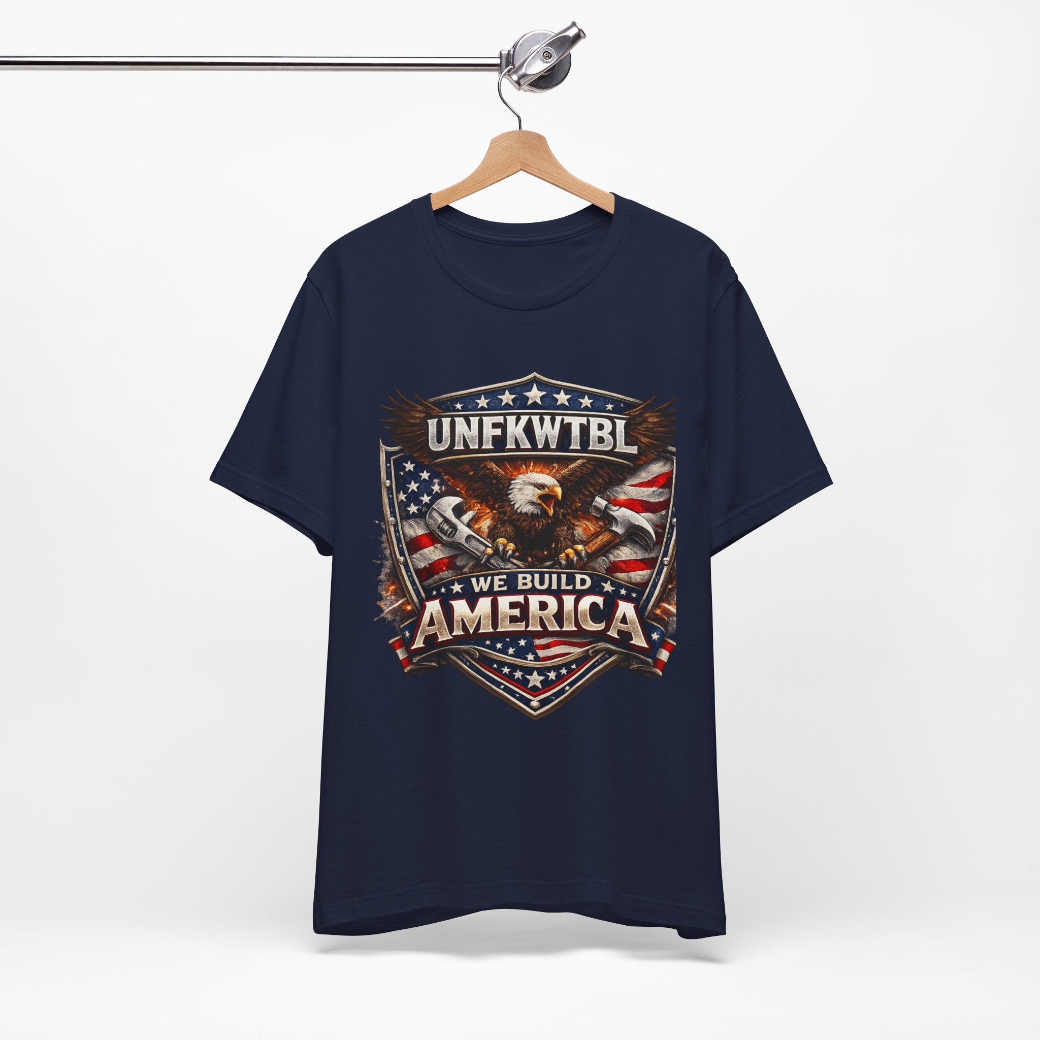 We Build America T-Shirt — Patriotic Eagle Flag Graphic Tee (UNFKWTBL)