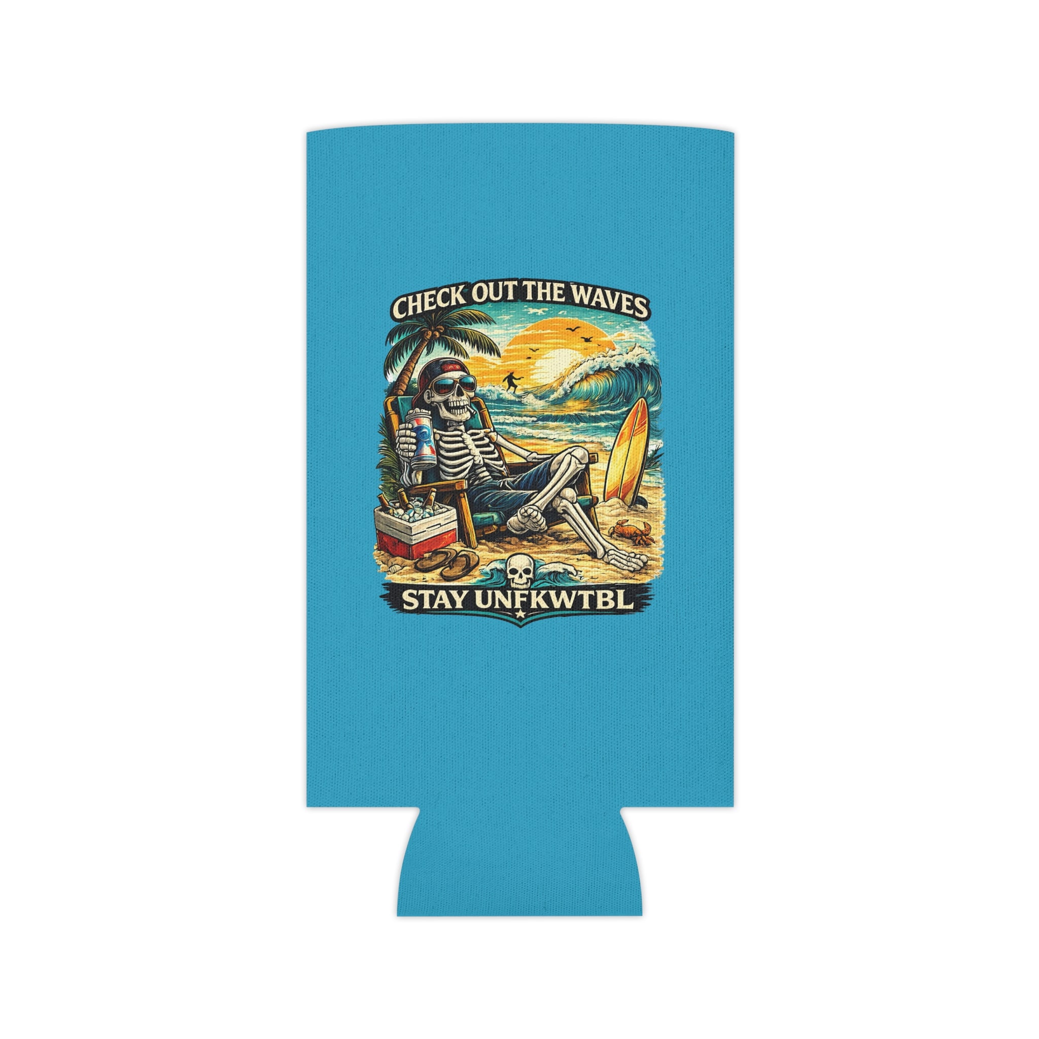Can Cooler — 'Stay Cold / Check Out the Waves' Surf Skeleton Drink Koozie