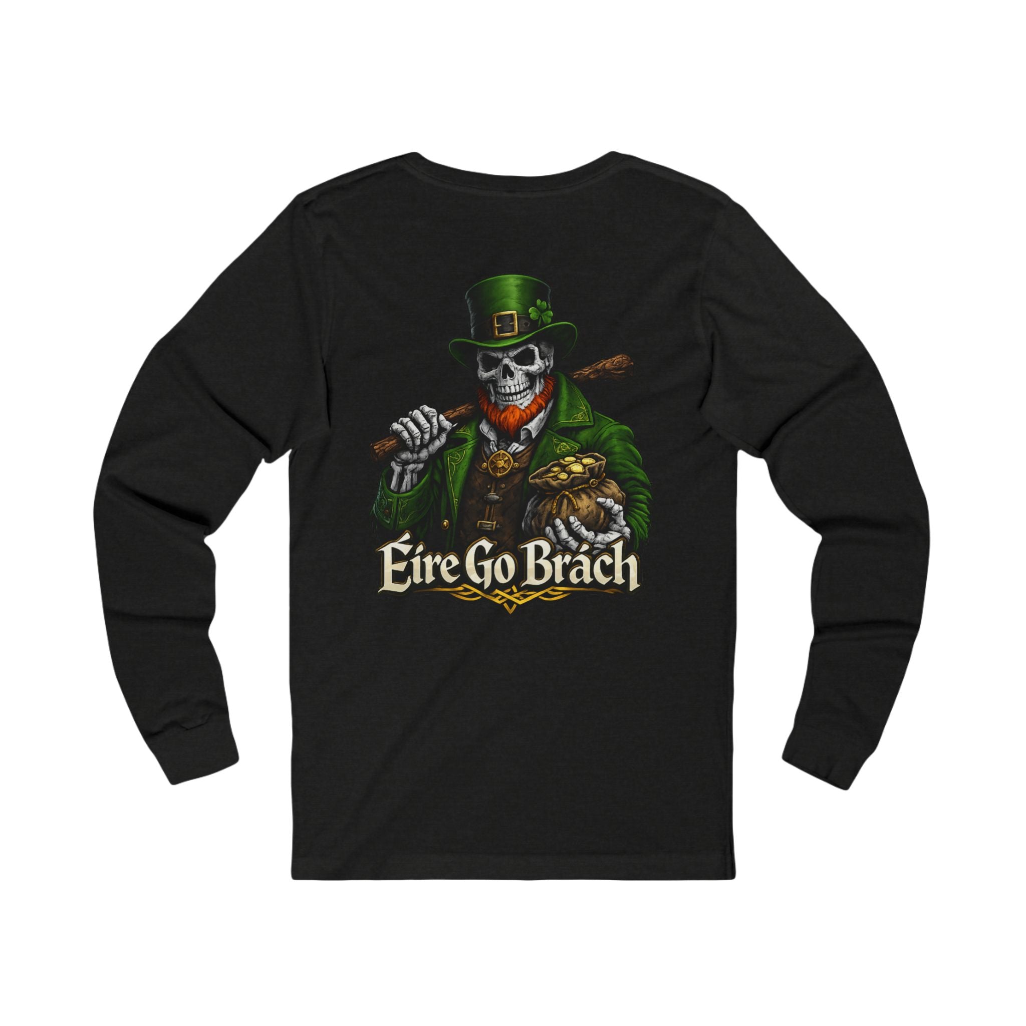 Irish Skull Leprechaun Long Sleeve Tee — “Éire Go Brách” St. Patrick’s Shirt