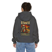 Unisex garment-dyed hoodie with skeleton graphic and relaxed fit