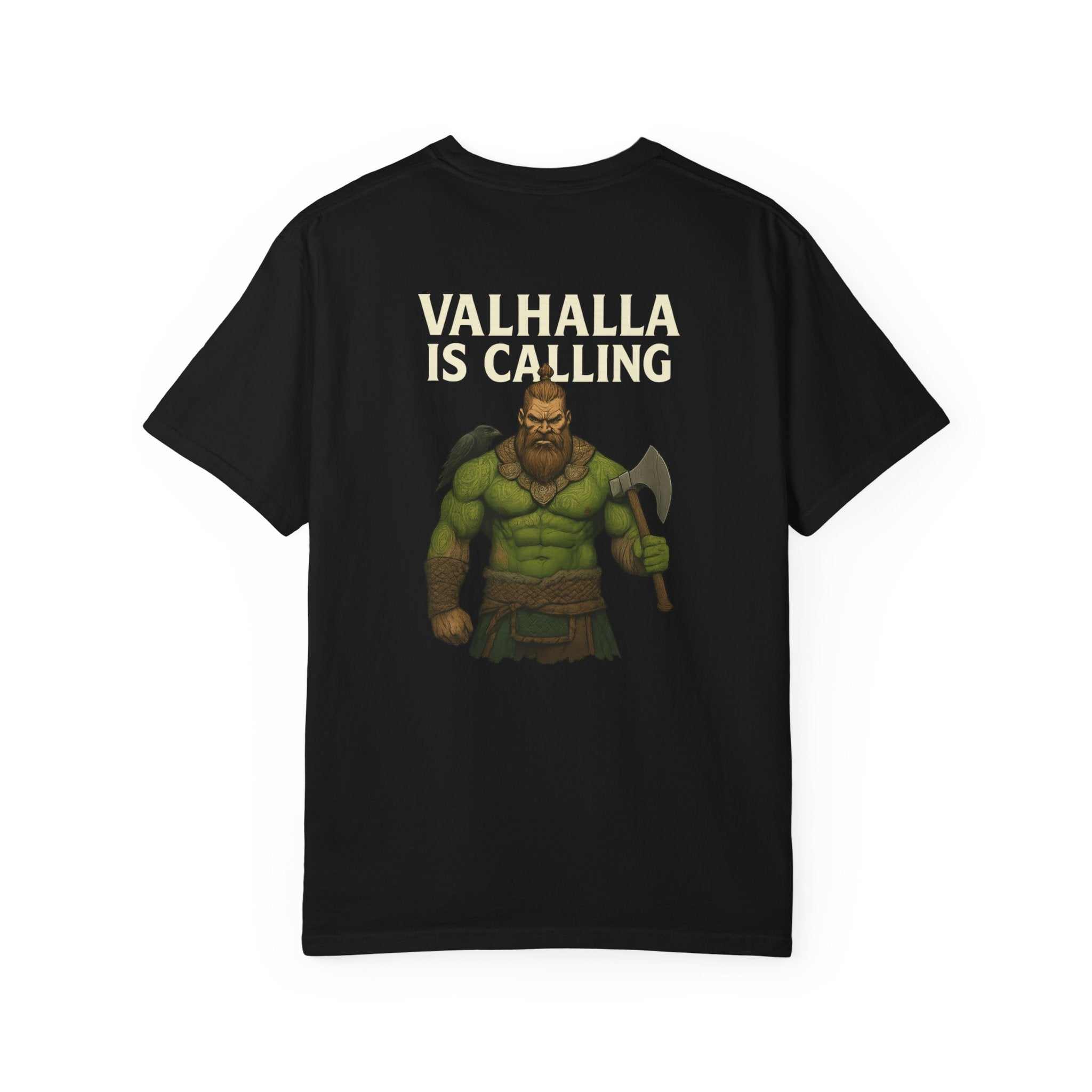Unisex Valhalla Battle T-shirt in garment-dyed 100% cotton with sizes S to 4XL and double-needle stitching