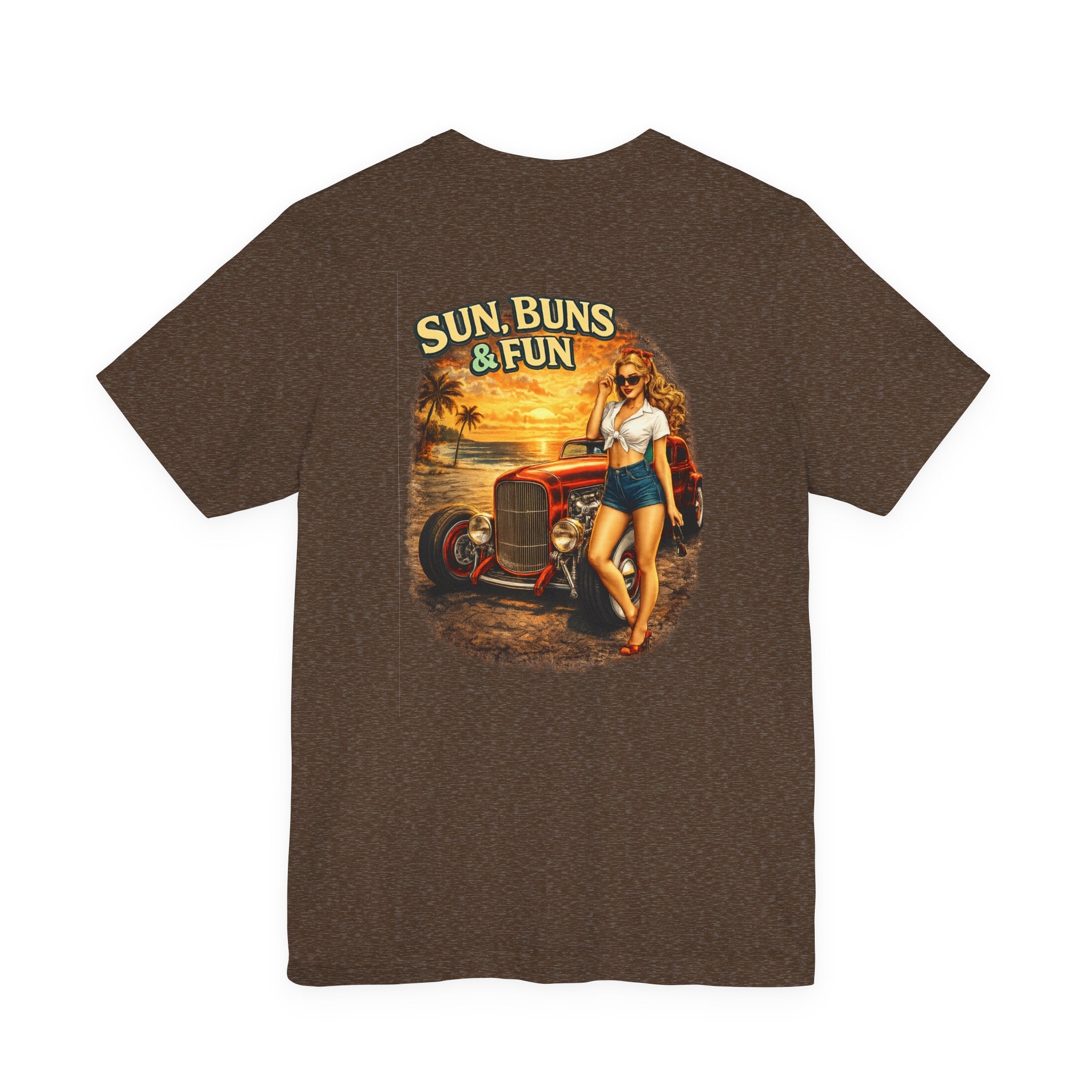 Sun, Buns & Fun Tee — Retro Pin-Up Hot Rod Beach T-Shirt
