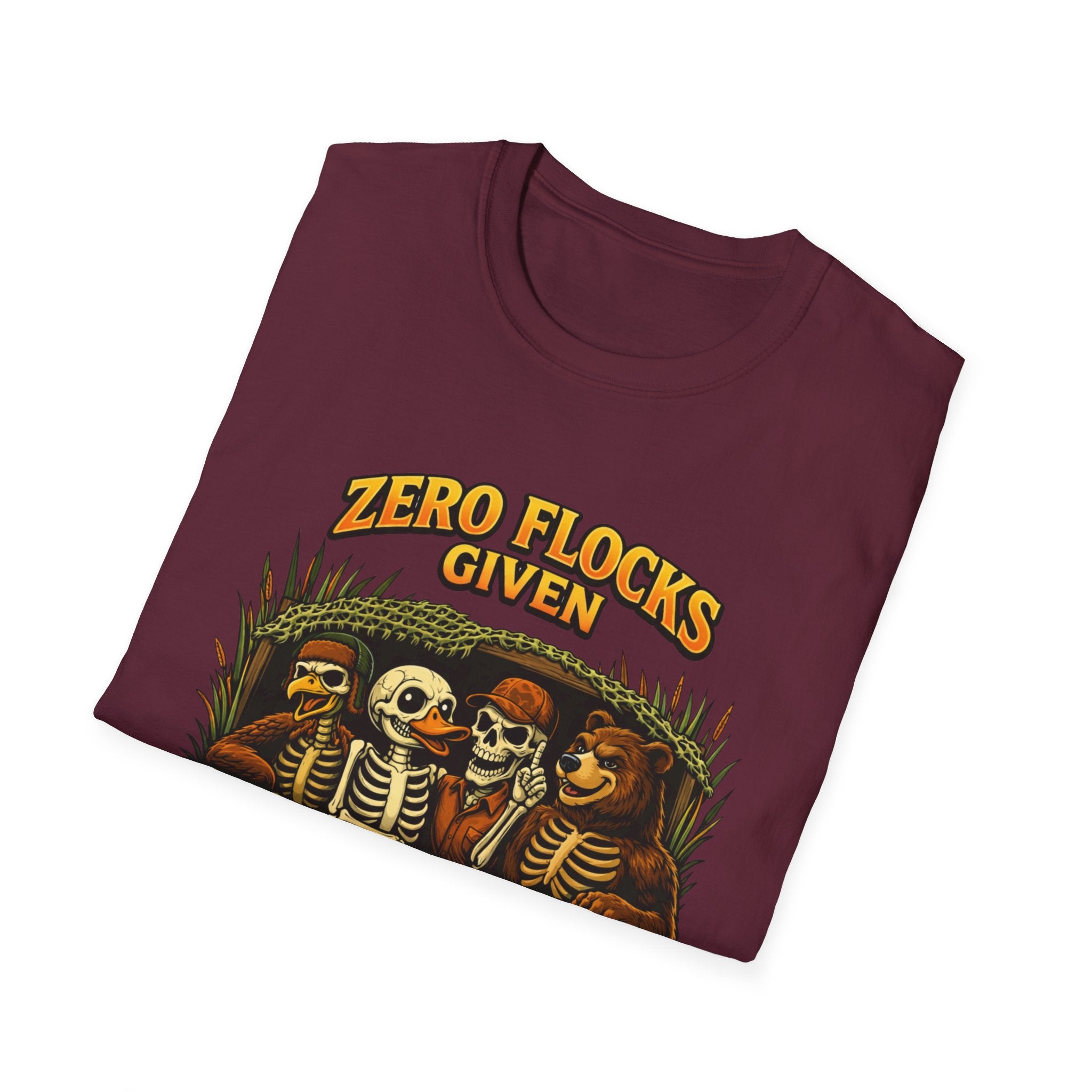 Halloween Skeletons T-Shirt - "Zero Flocks Given" Funny Spooky Tee