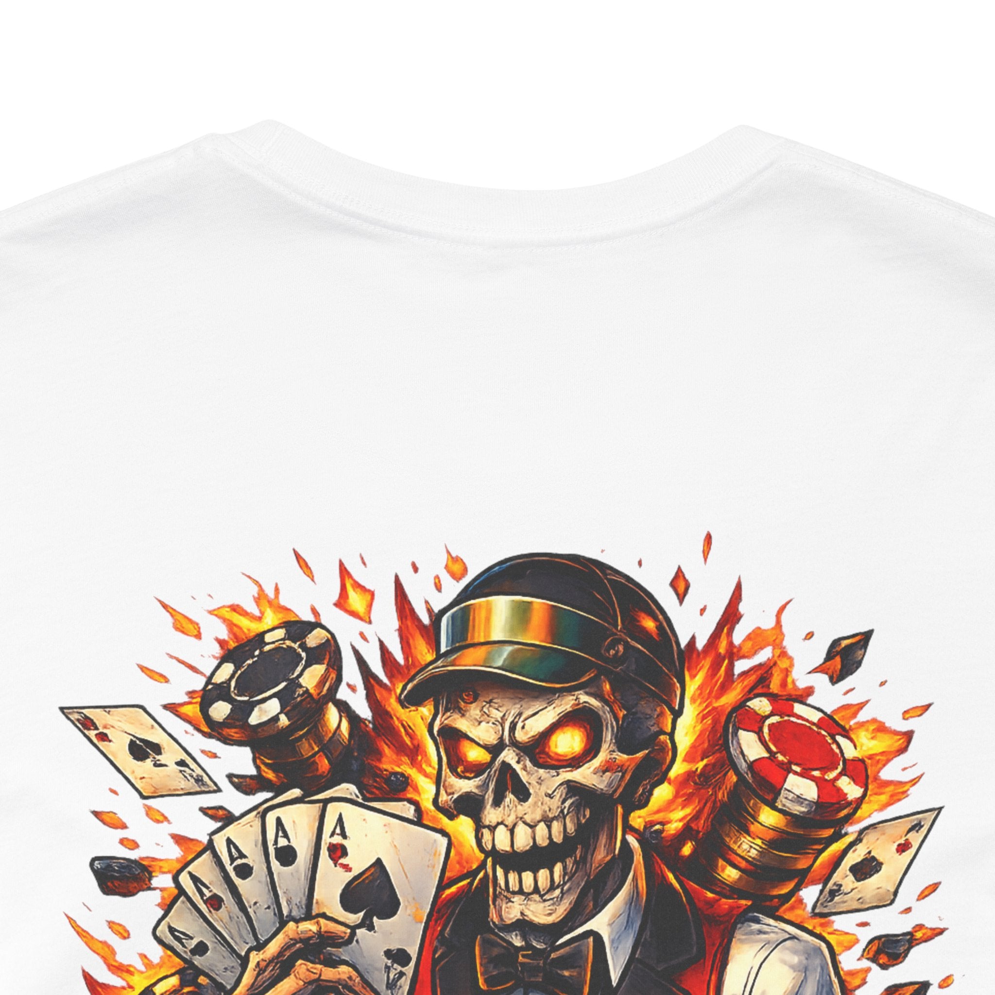 Poker Skull Tee — "The House Is Afraid" Graphic Playing Cards Shirt