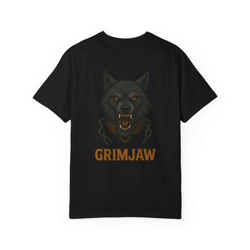 Grimjaw Norse Timberwolf T-Shirt with bold Norse mythology design on garment-dyed cotton fabric