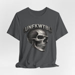 Skull Graphic Tee with 'UNFKWTBL' Banner — Gothic Skull T-Shirt