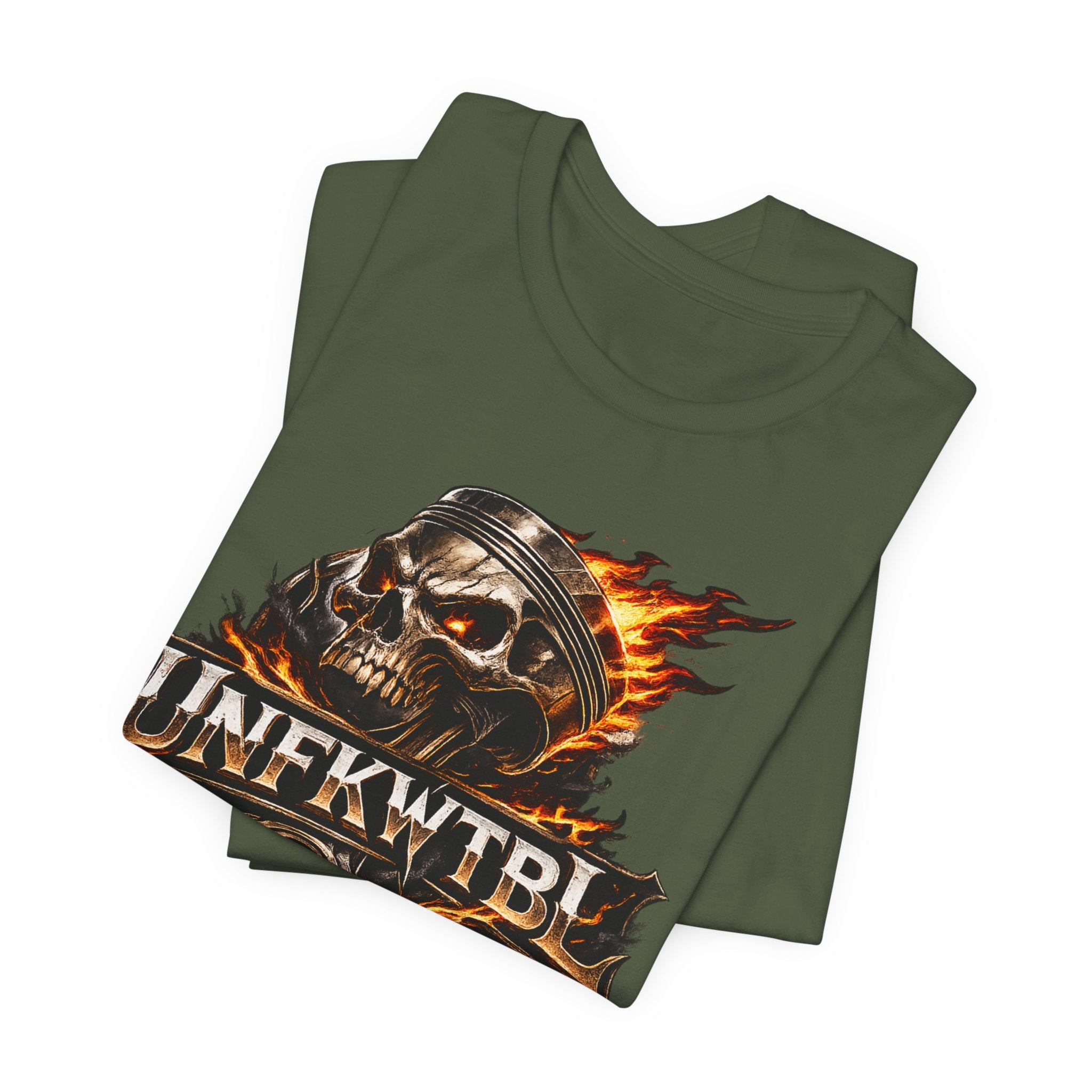 Flaming Skull "UNFKWTBL" Graphic Tee - Edgy Biker Rock T-Shirt