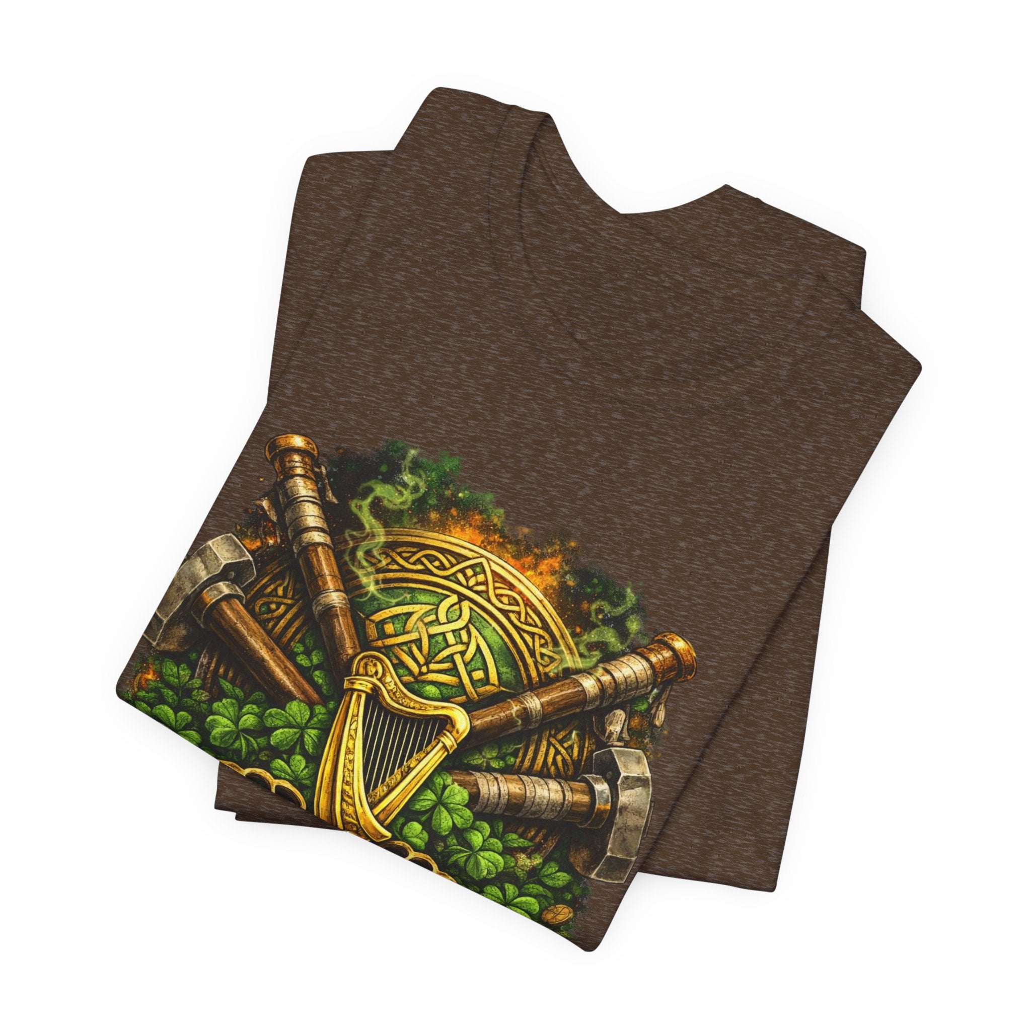 Celtic Harp & Axes T-Shirt — Irish Viking Shamrock Design