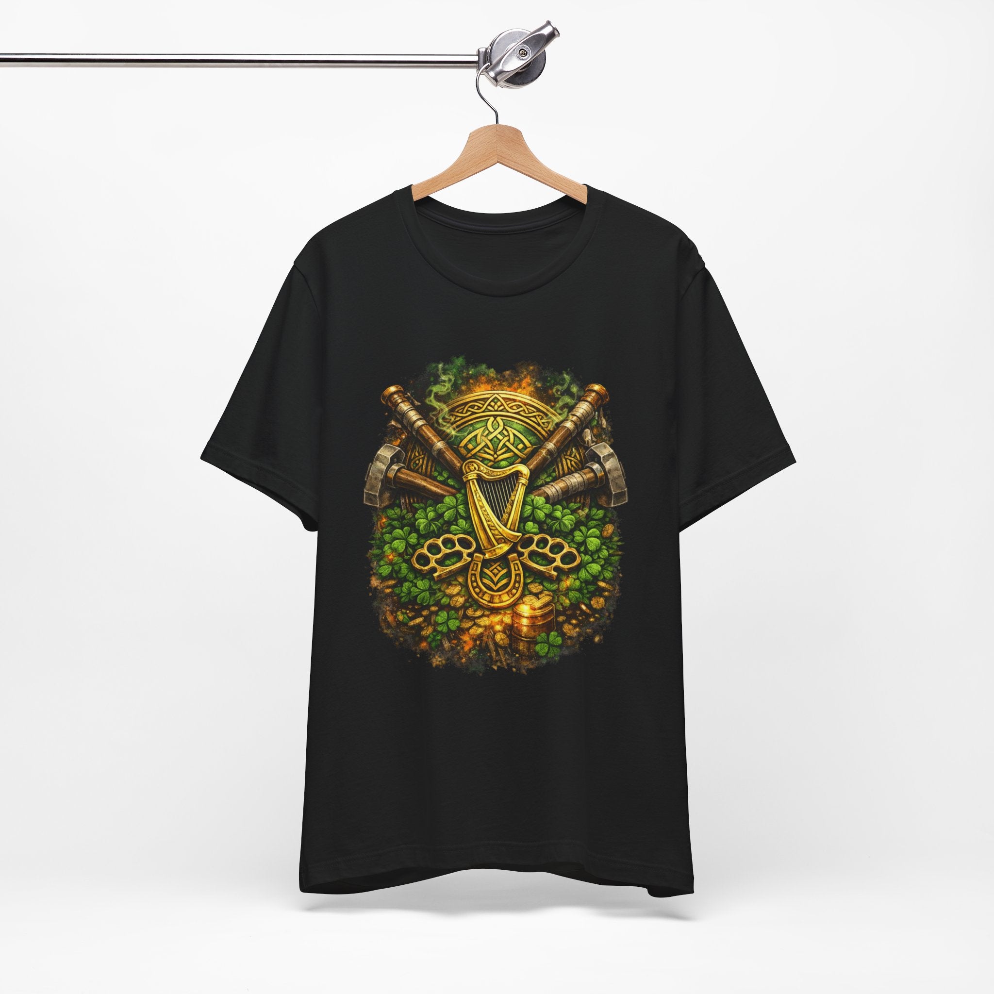 Celtic Harp & Axes T-Shirt — Irish Viking Shamrock Design