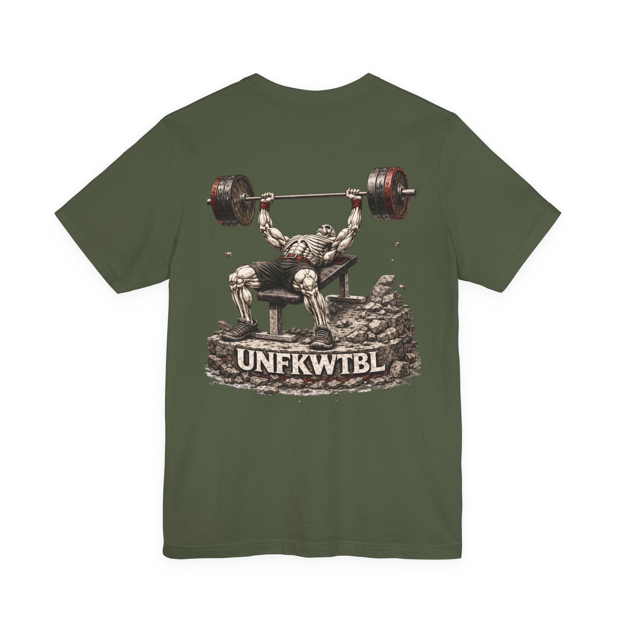 Weightlifting Tee — Vintage Bench Press Skull Design (UNFKWTBL)