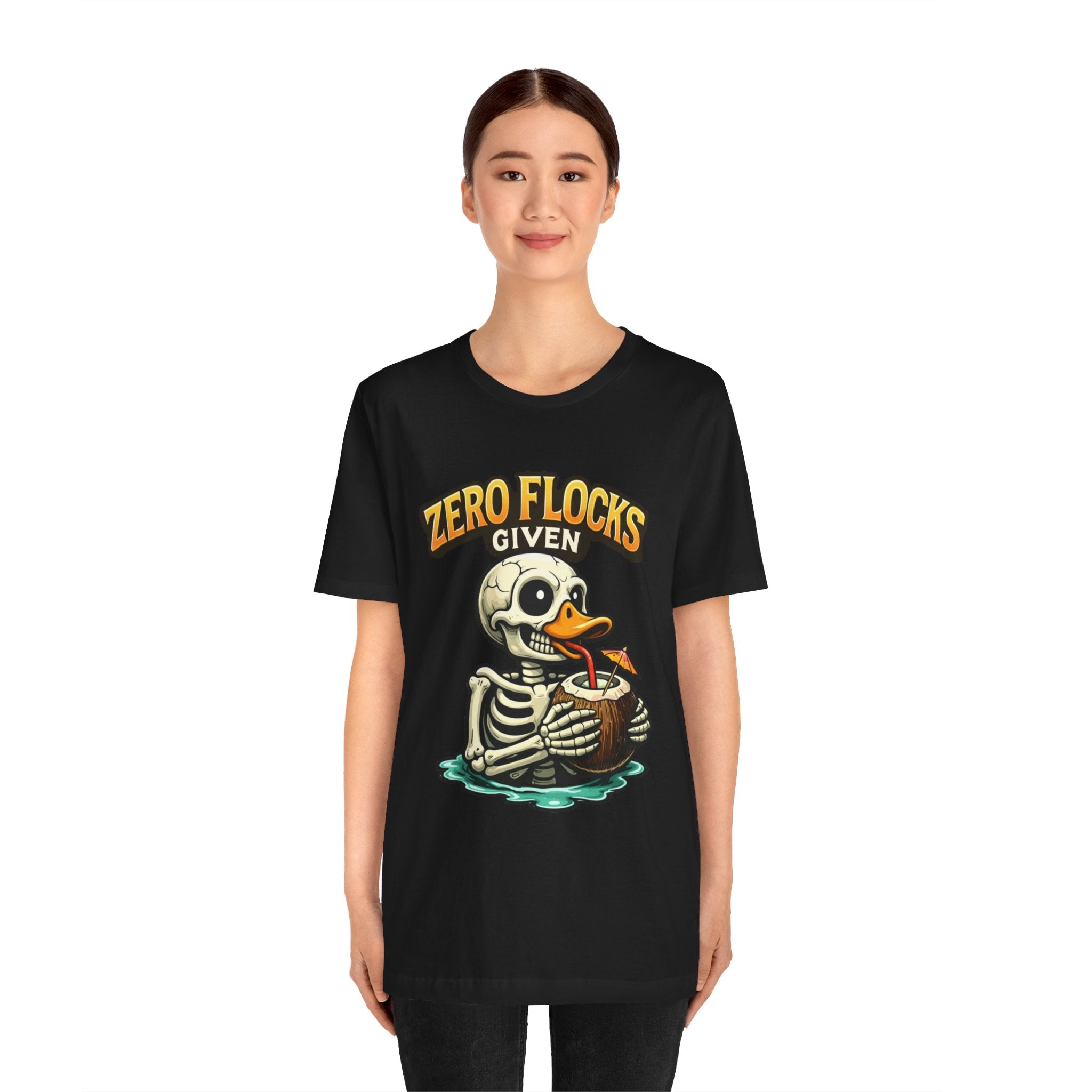 T‑Shirt — "Zero Flocks Given" Skeleton Duck Graphic Tee
