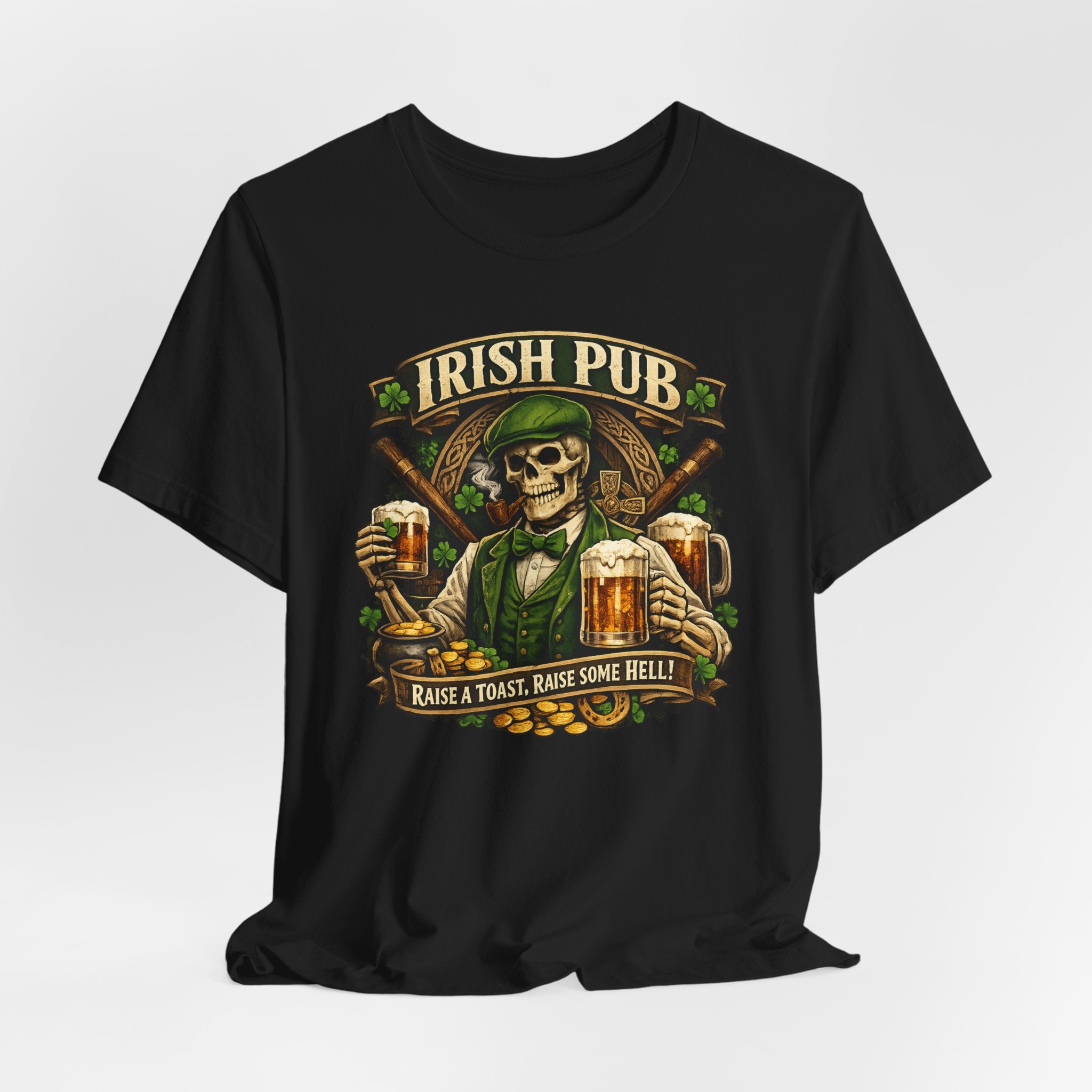 Irish Pub Skull T‑Shirt — "Raise a Toast, Raise Some Hell" St. Patrick’s Day Tee